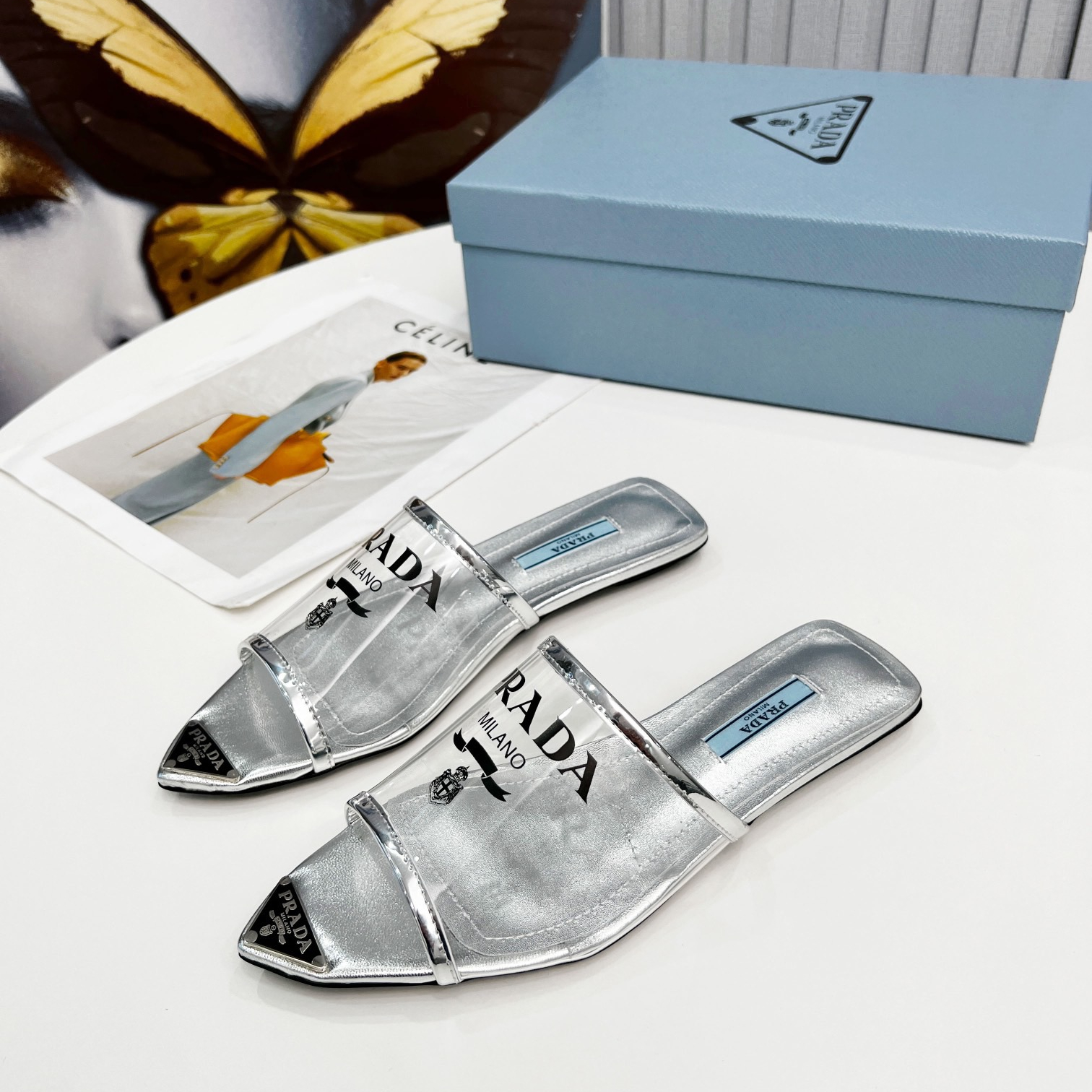 Prada Logo-print Plexiglas Slippers Size 35-41 4-Color