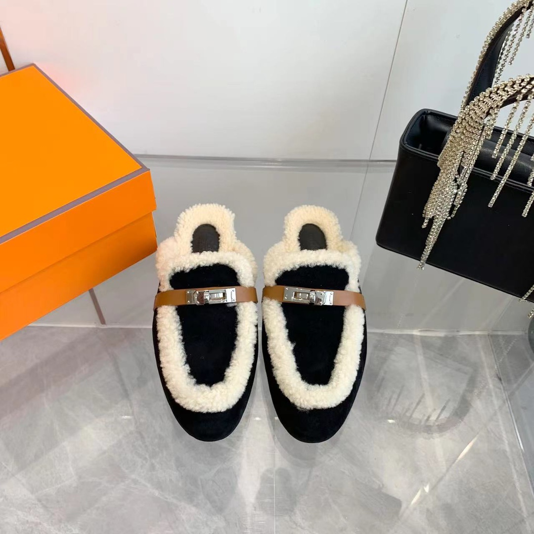 Hermes 23fw Women Winter Slippers Size 36-41