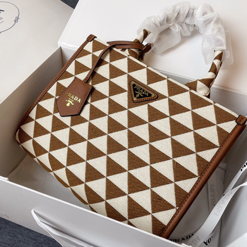 Prada 1BA354 Symbole Embroidered Fabric Handbag Size 28*22*9cm