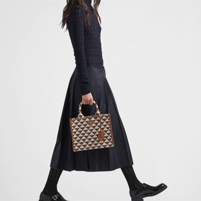 Prada 1BA354 Symbole Embroidered Fabric Handbag Size 28*22*9cm