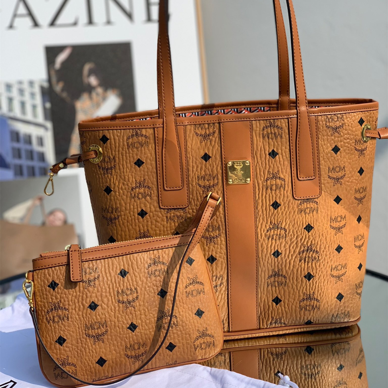 MCM Reversible Liz Shopper in Visetos Bags 37*31*25cm