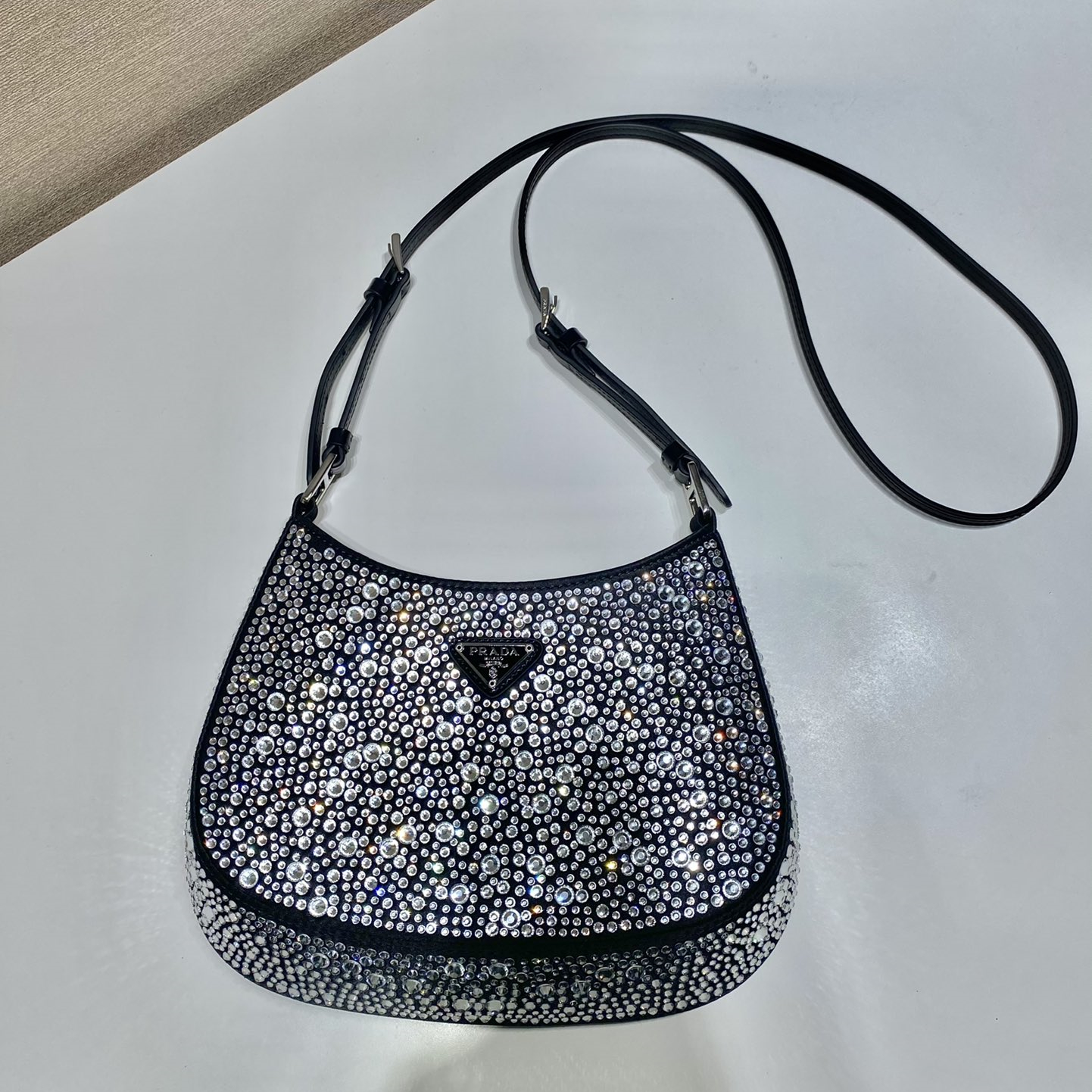 Prada 1BC169 Cleo Satin Bag with Crystals Size 22*18.5*4.5cm
