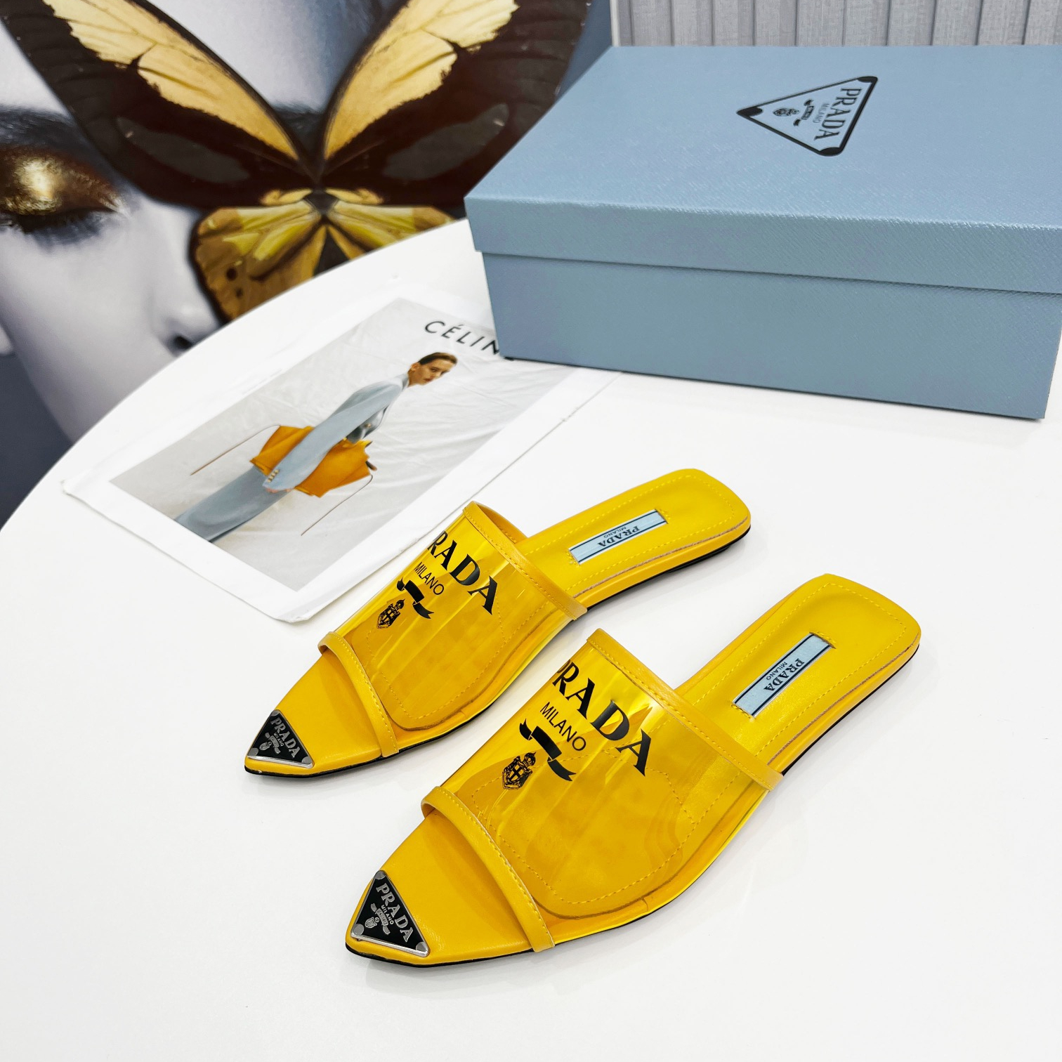 Prada Logo-print Plexiglas Slippers Size 35-41 4-Color