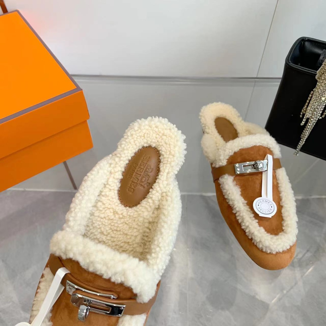Hermes 23fw Women Winter Slippers Size 36-41
