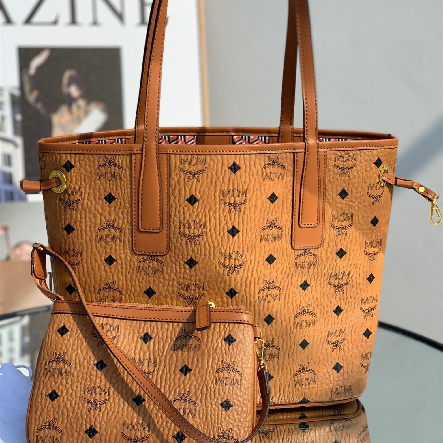 MCM Reversible Liz Shopper in Visetos Bags 37*31*25cm