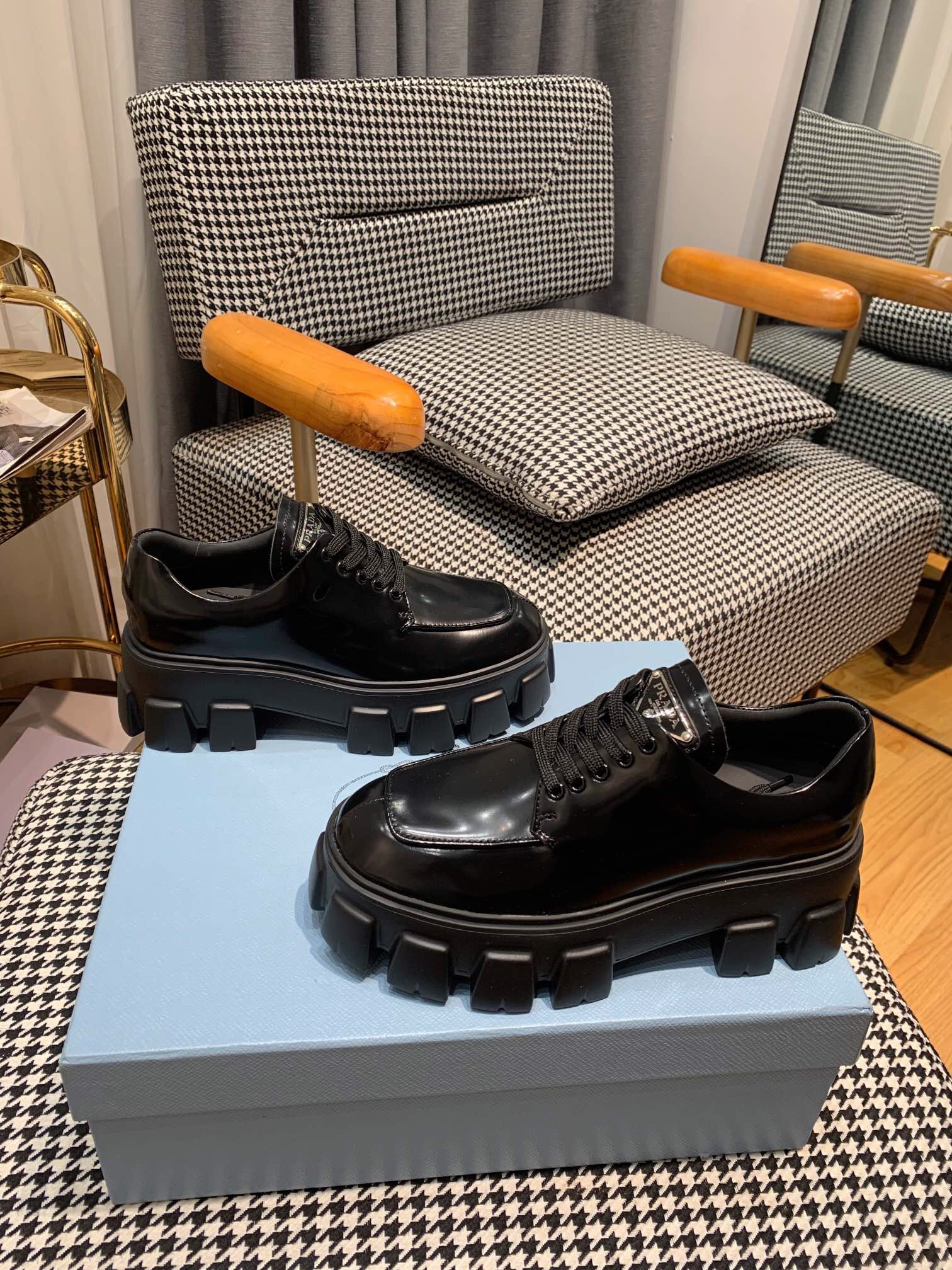 Prada Monolith brushed leather lace-up Shoes Loafers Size 36-41