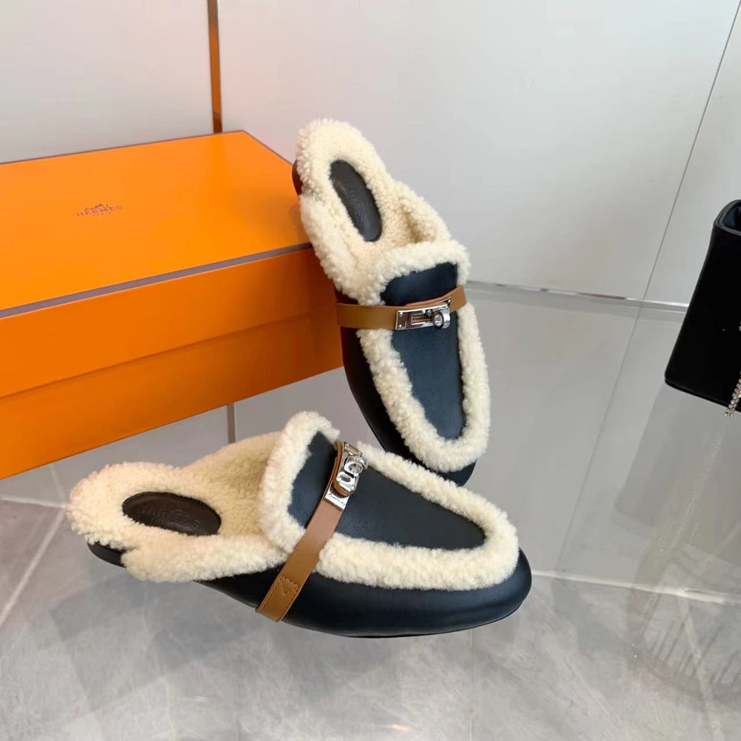 Hermes 23fw Women Winter Slippers Size 36-41
