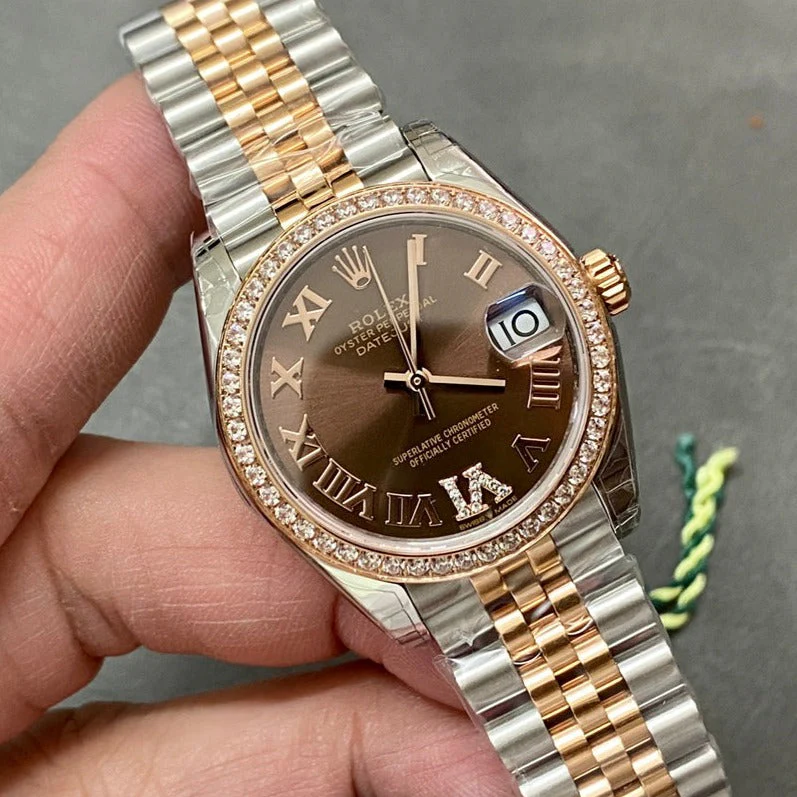 DATEJUST 31MM PINK GOLD STEEL CHOCOLATE DIAL