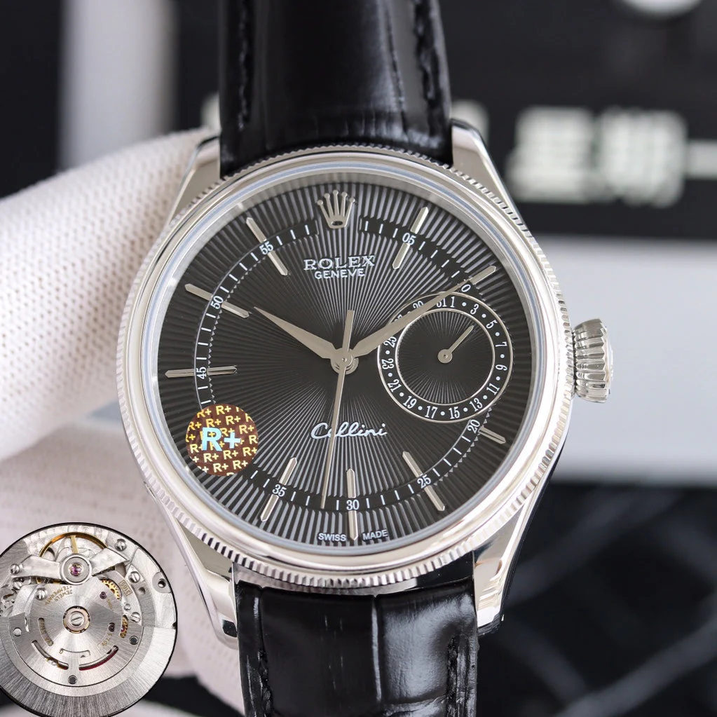 Rolex Cellini 39mm Silver Black Leather