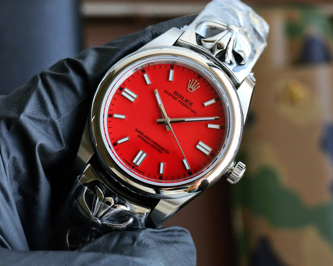 Rolex Oyster Perpetual 41mm Silver Red Dial