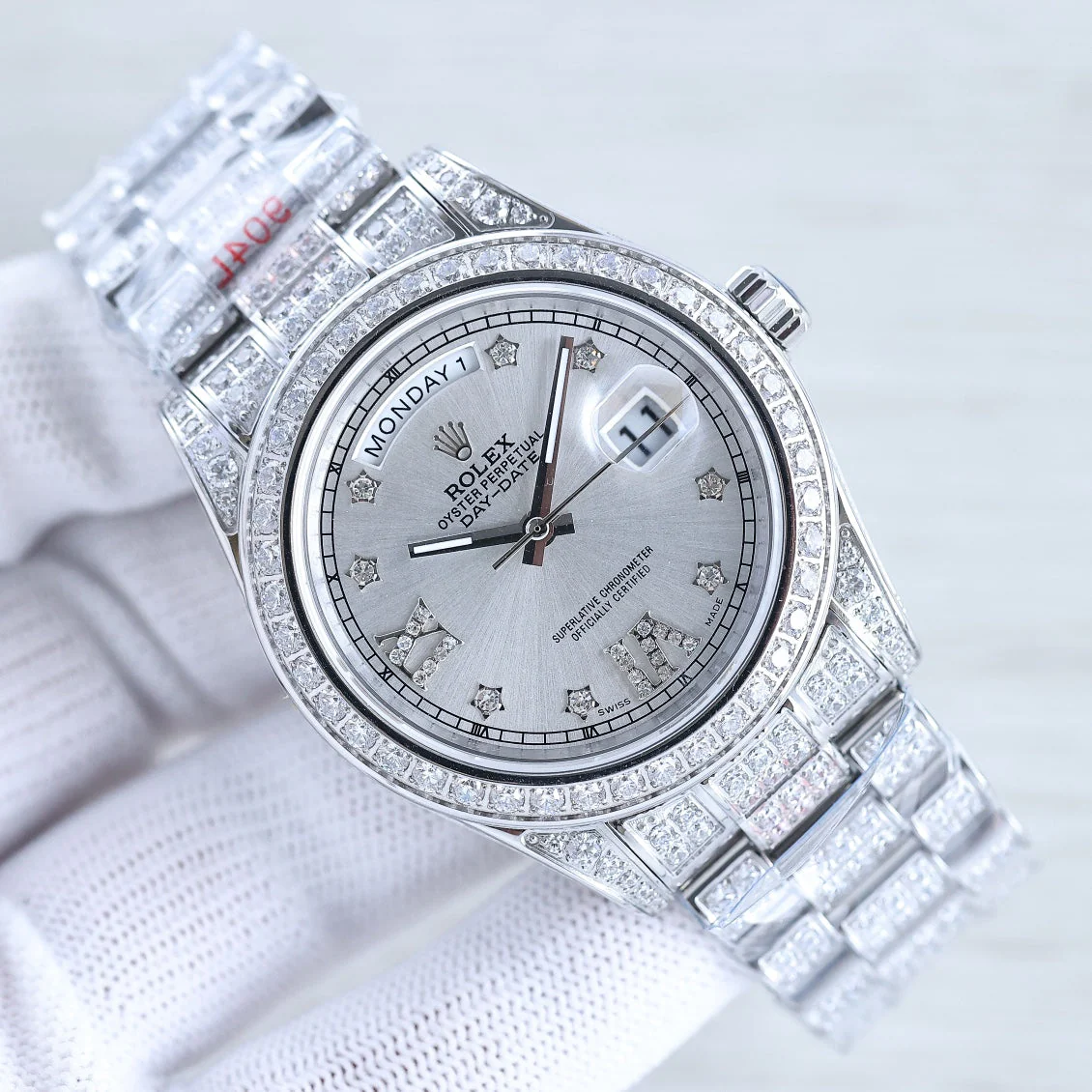 DAY-DATE 41 SILVER CUSTOM ALL DIAMOND