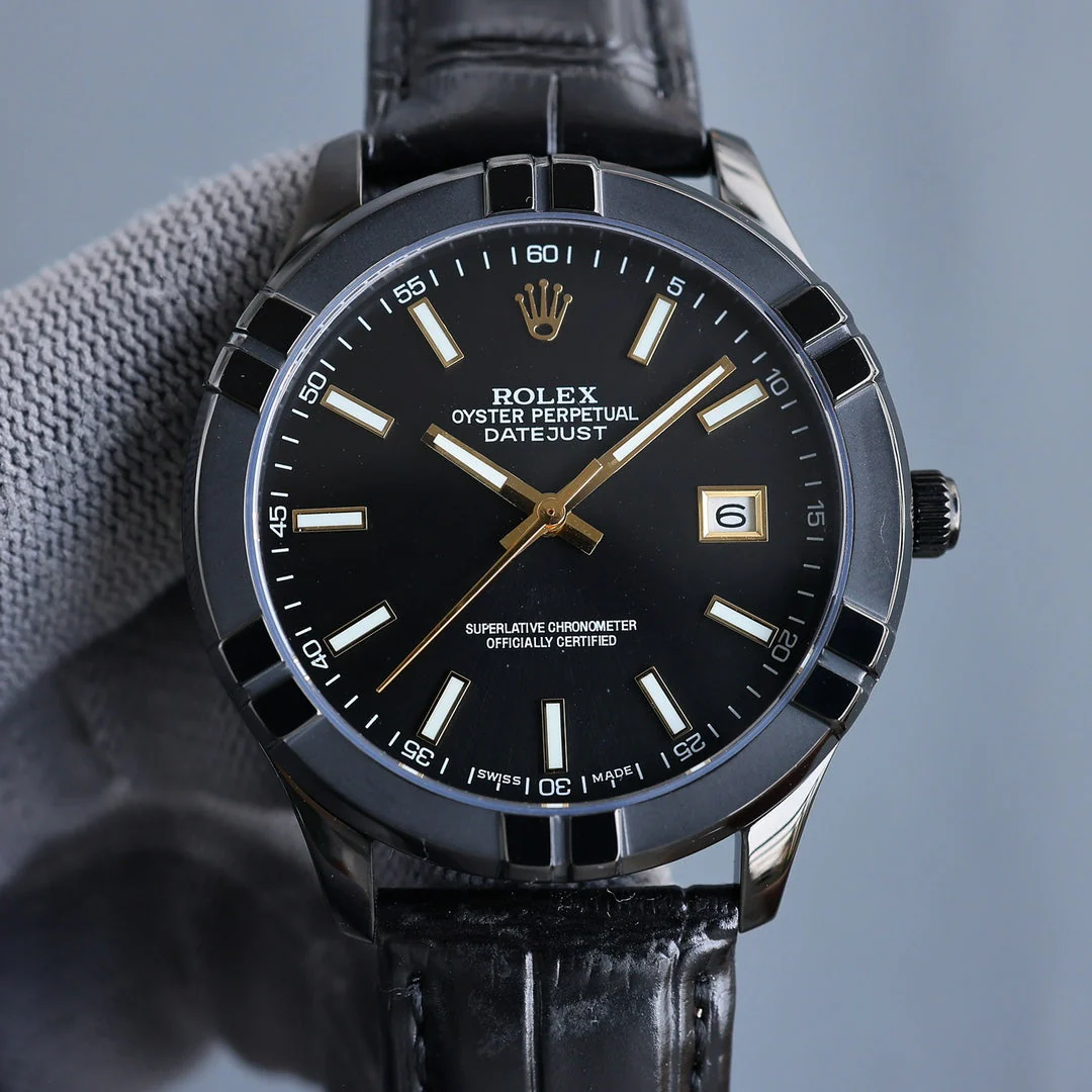 Rolex 25 Datejust 40mm Black White Calfskin Belt