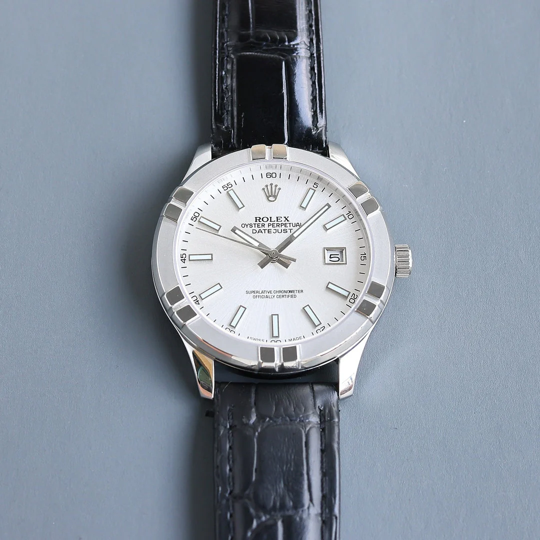 Rolex 25 Datejust 40mm Black White Calfskin Belt