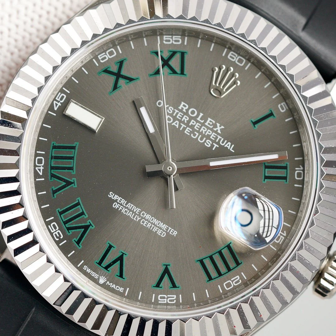 DATEJUST II 41MM STAINLESS STEEL CASE WIMBLEDON DIAL RUBBER STRAP