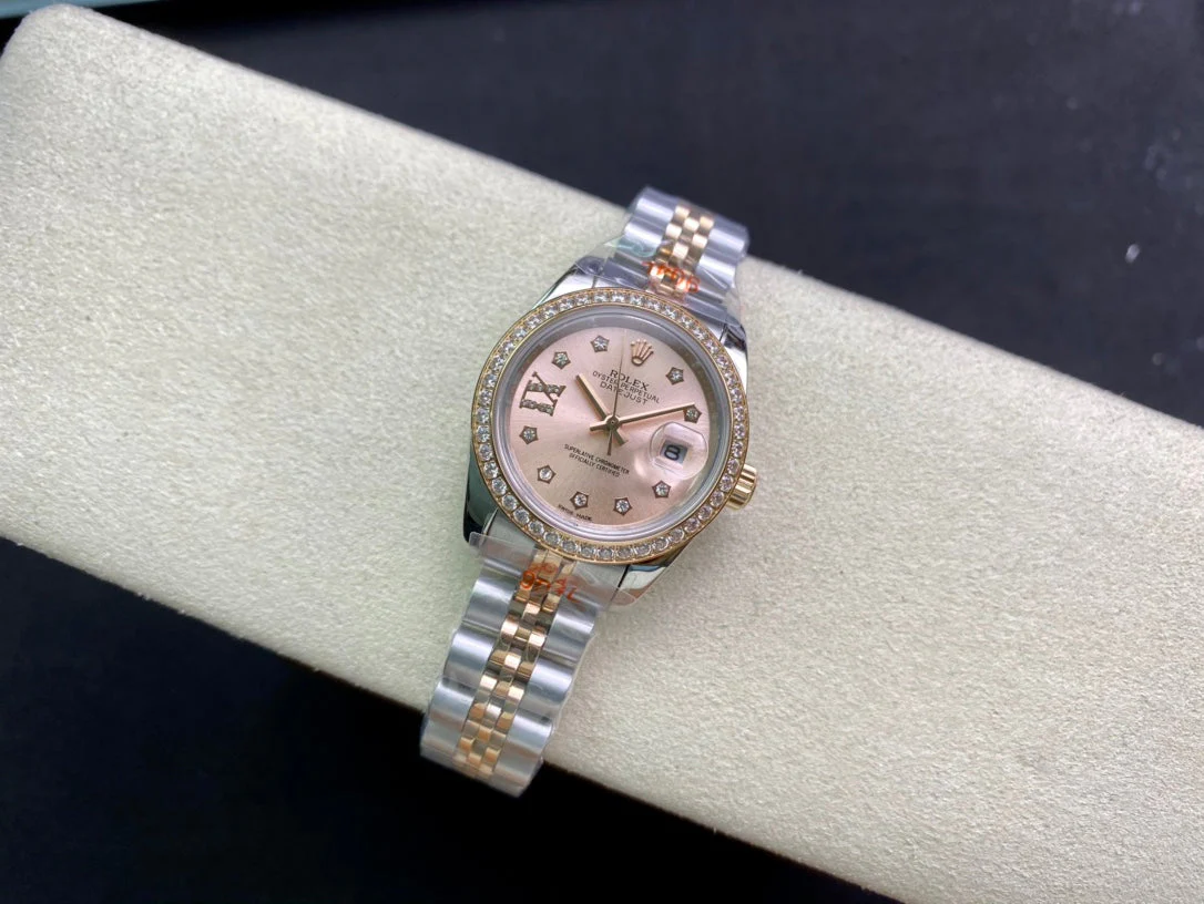 DATEJUST 28 TWO-TONE PINK GOLD DIAMOND BEZEL
