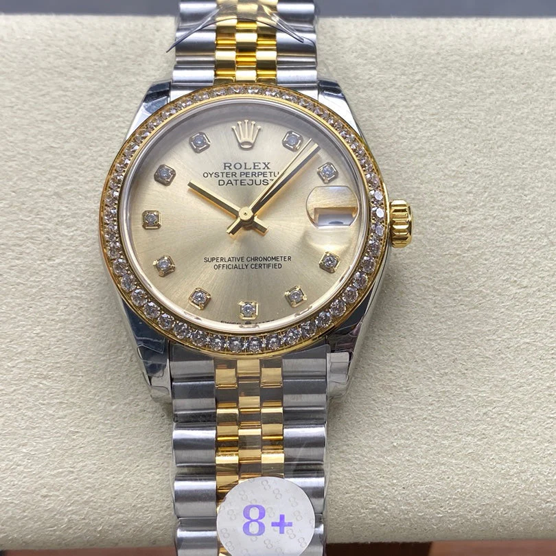 Datejust 31mm Yellow Gold Steel Diamond Bezel Champagne Dial Diamond Numerals