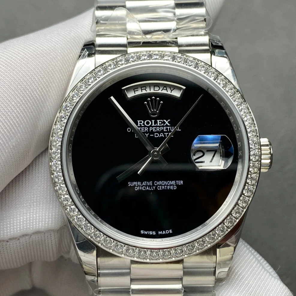 Rolex Day-Date 36mm Silver Black Dial