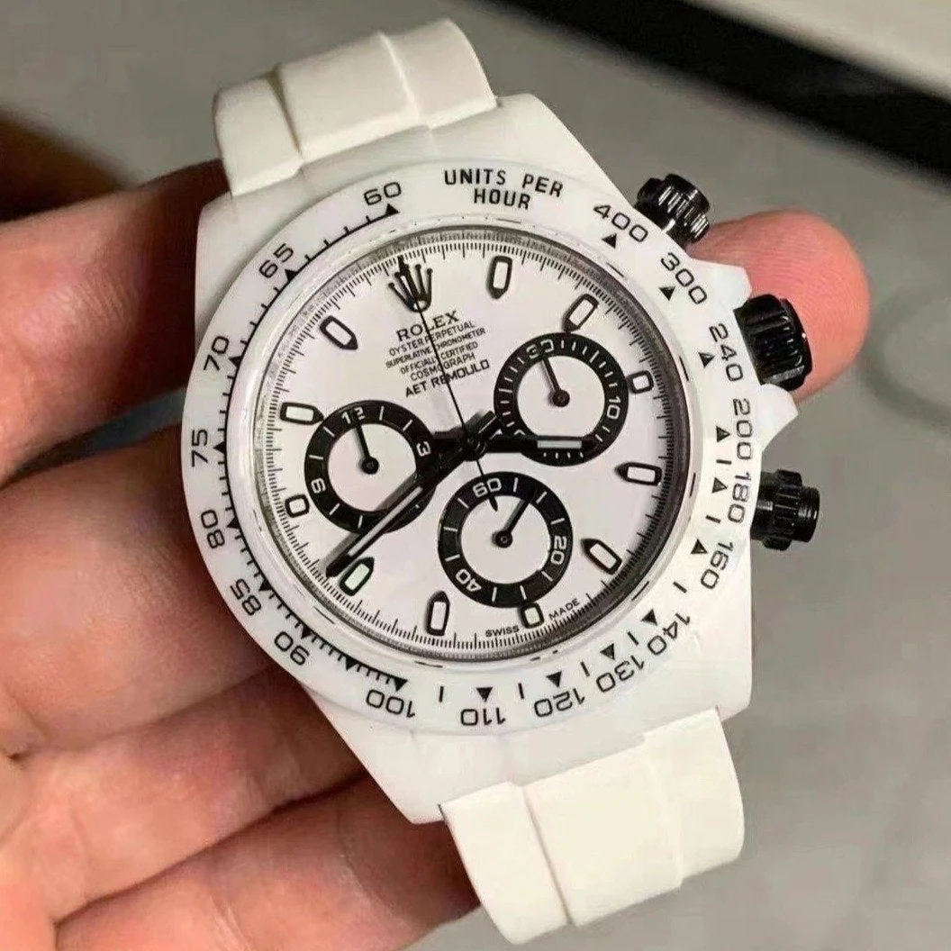 DAYTONA CUSTOM AET 40MM CUSTOM WHITE CERAMIC BLACK WHITE DIAL