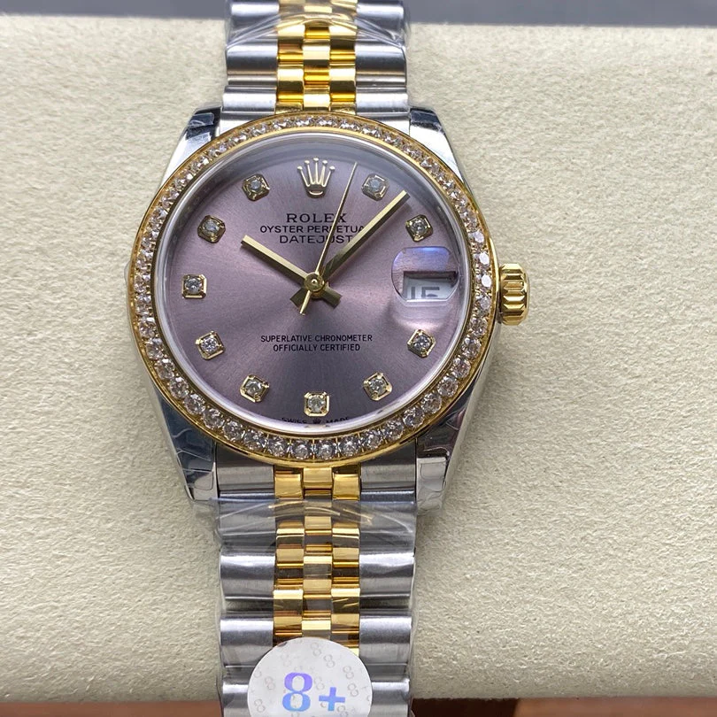 Datejust 31mm Yellow Gold Steel Diamond Bezel Purple Dial Diamond Numerals