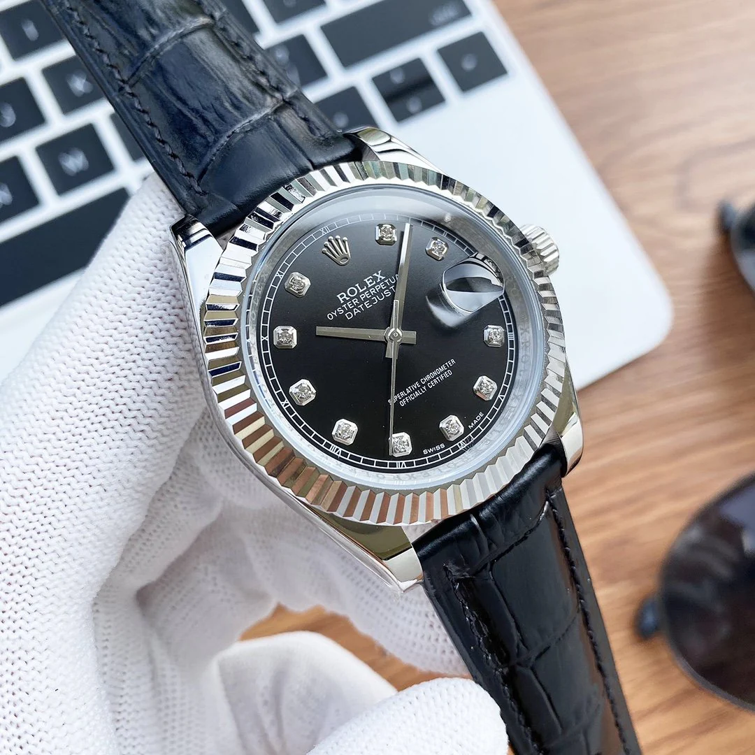 DATEJUST 41 STAINLESS STEEL DIAMOND NUMERALS LEATHER STRAP