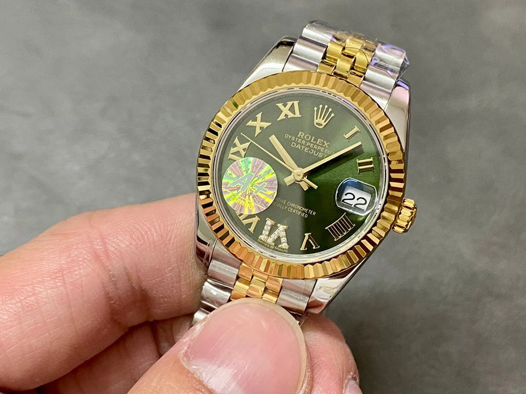 DATEJUST 31MM GOLD STEEL DIAMOND NUMERALS GREEN DIAL