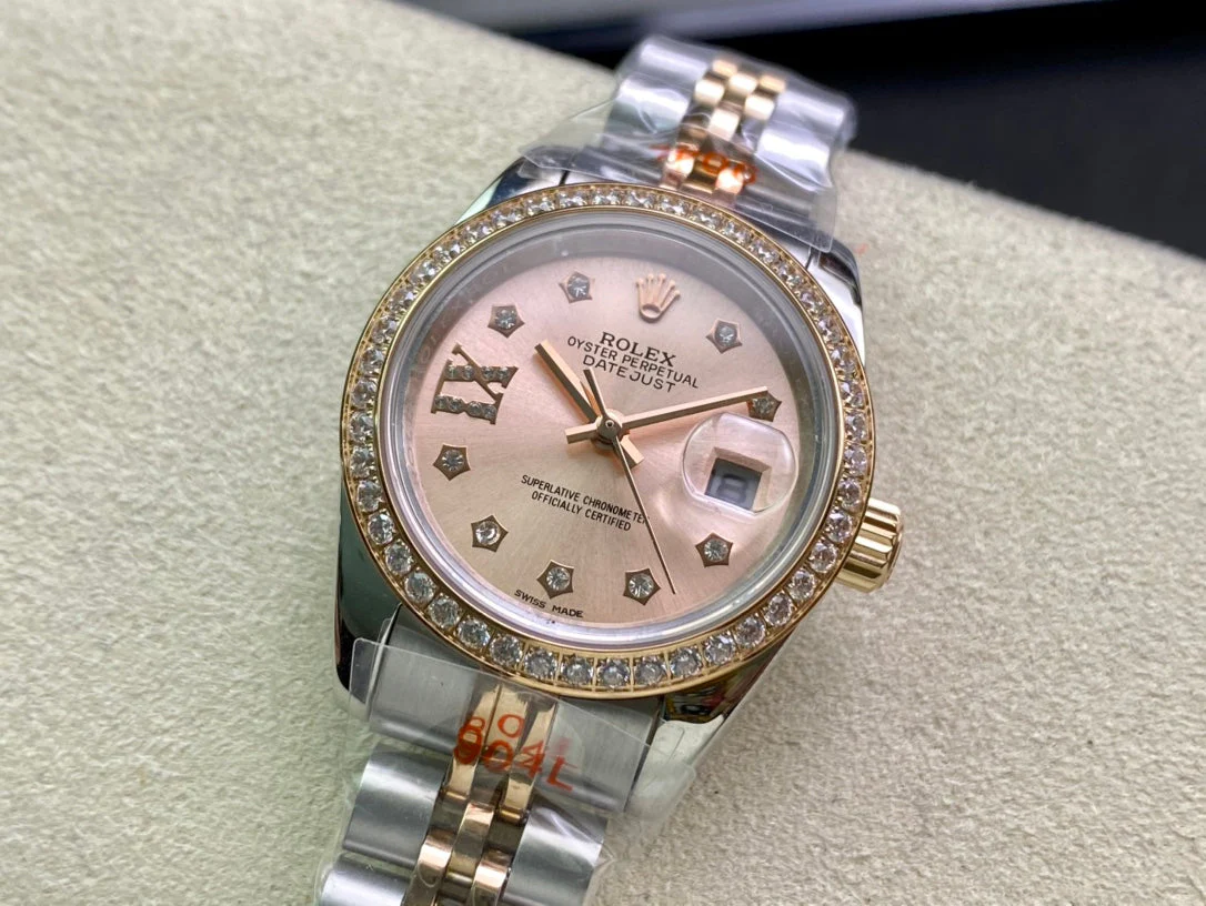 DATEJUST 28 TWO-TONE PINK GOLD DIAMOND BEZEL
