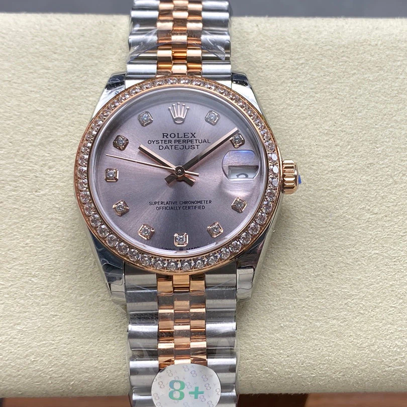 Datejust 31mm Pink Gold Steel Diamond Bezel Light Purple Dial