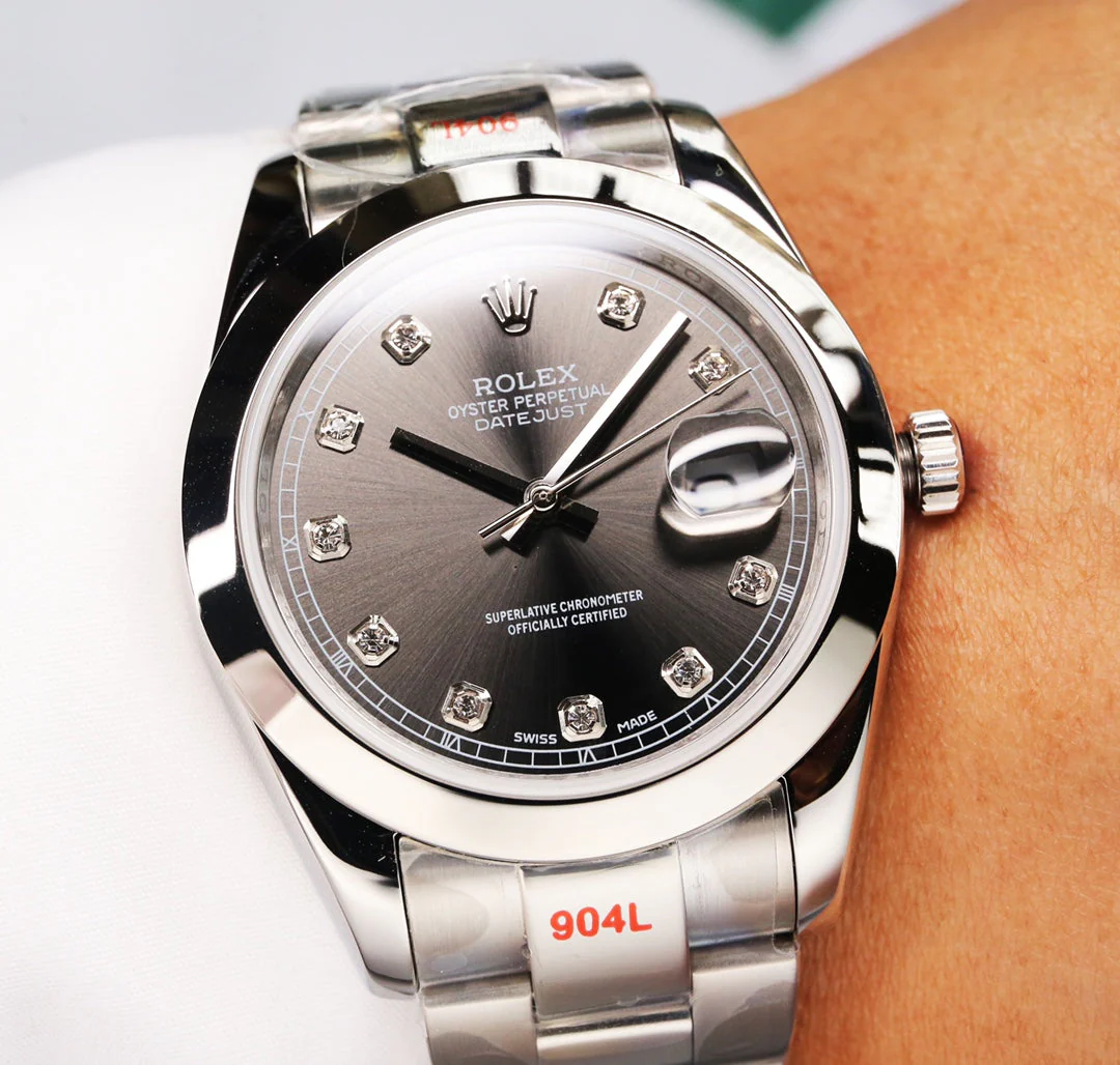 Rolex Datejust 41mm Silver Black Dial Diamond