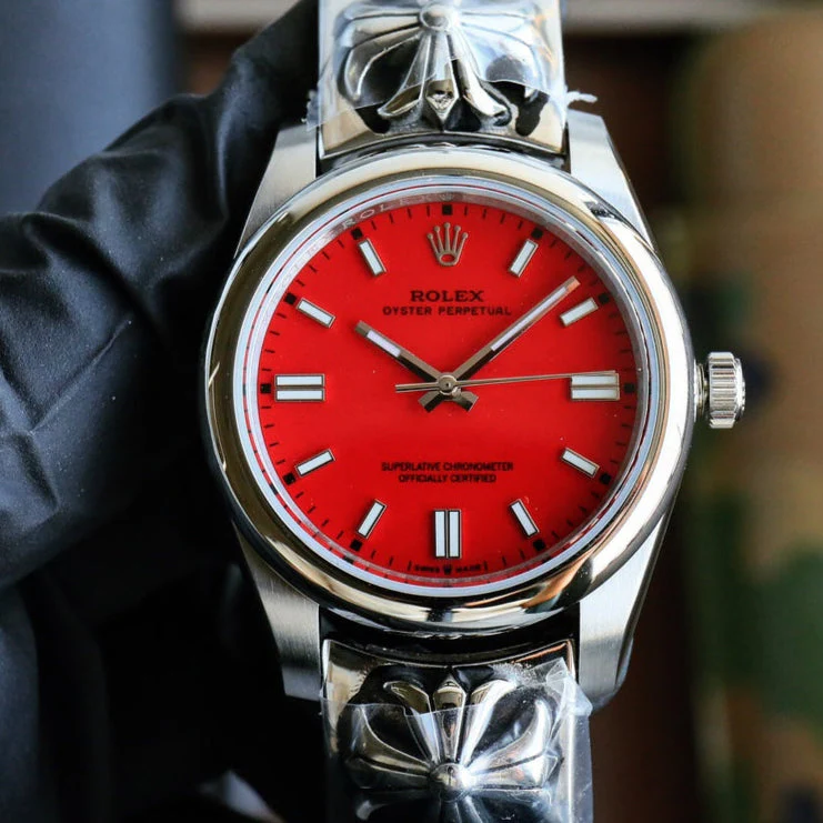 Rolex Oyster Perpetual 41mm Silver Red Dial