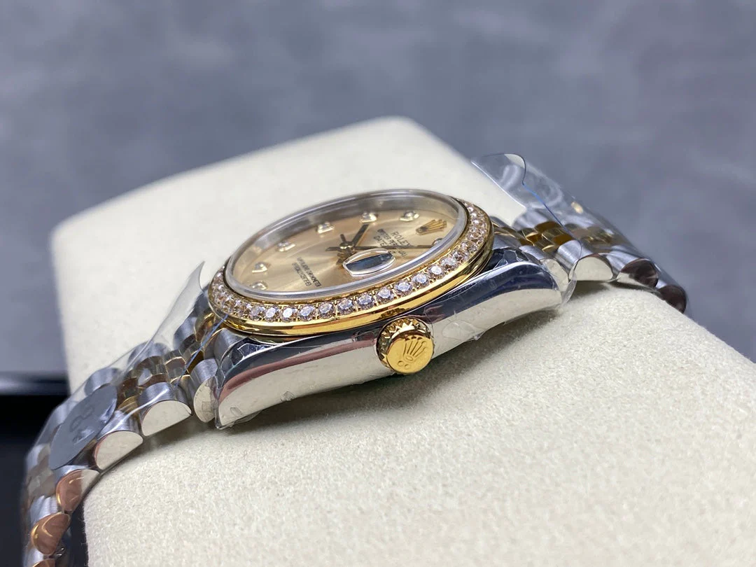 Datejust 31mm Yellow Gold Steel Diamond Bezel Champagne Dial Diamond Numerals