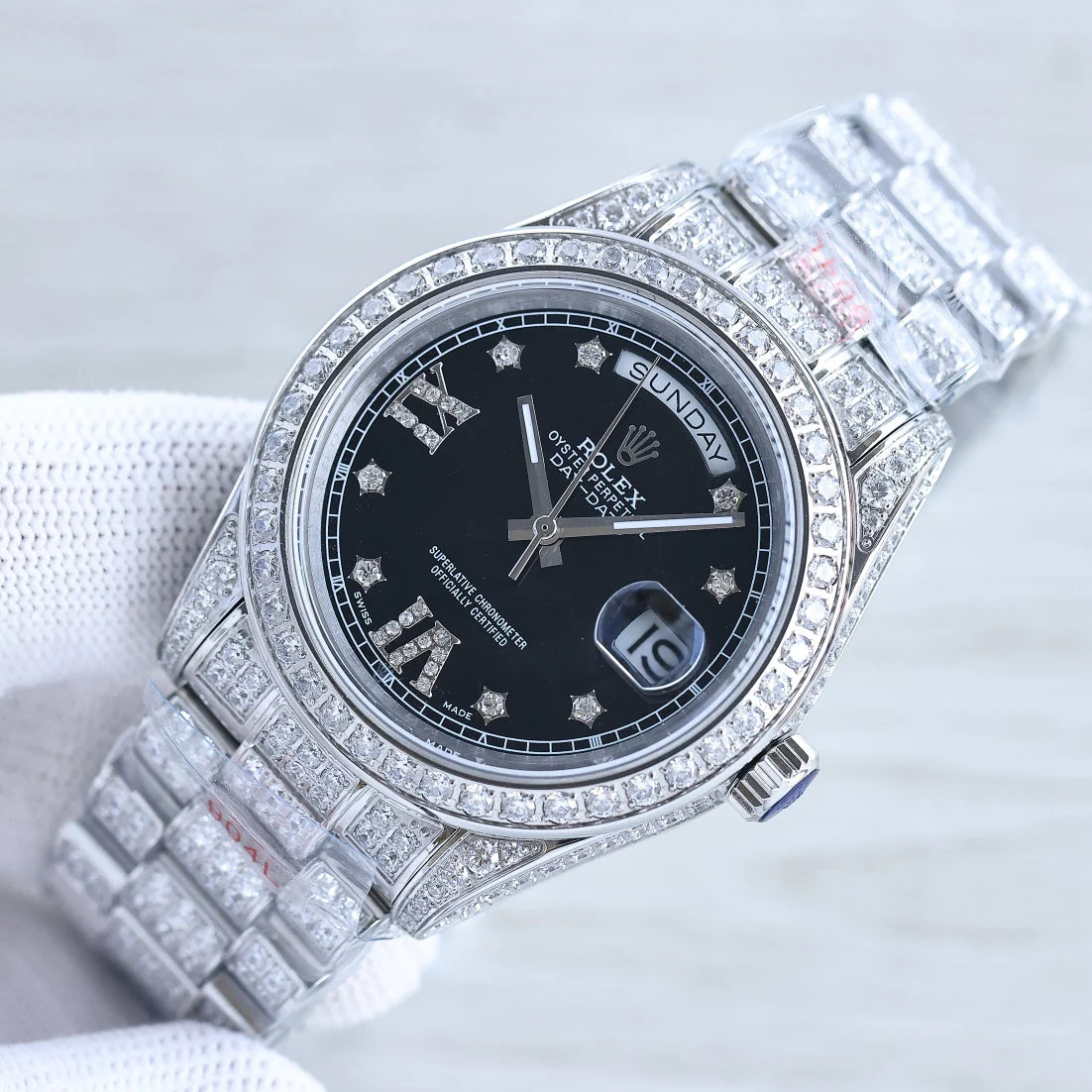 DAY-DATE 41 SILVER CUSTOM ALL DIAMOND