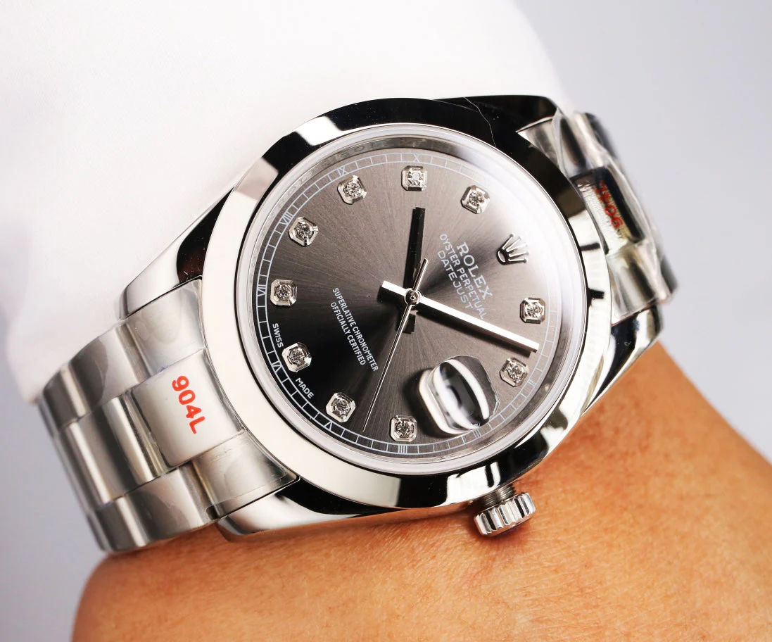 Rolex Datejust 41mm Silver Black Dial Diamond