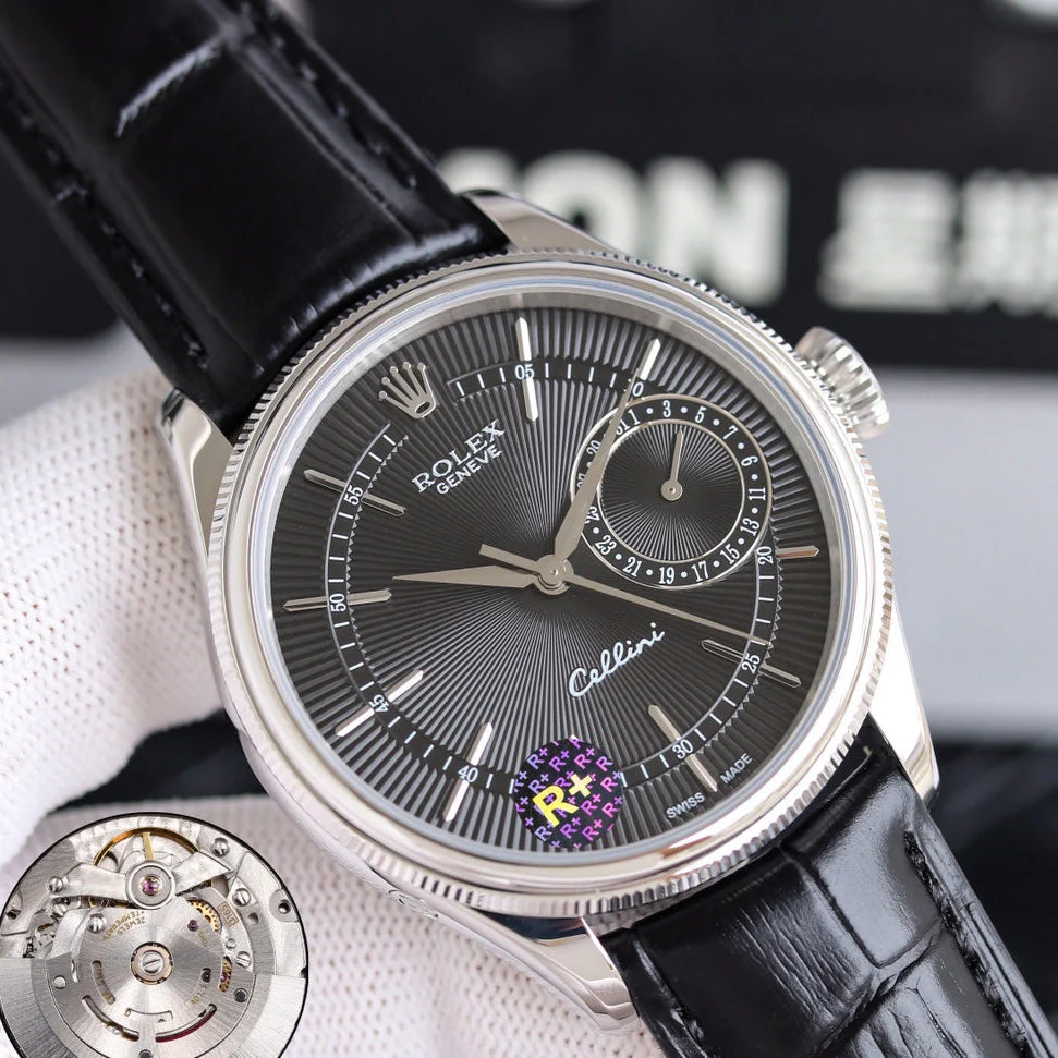Rolex Cellini 39mm Silver Black Leather