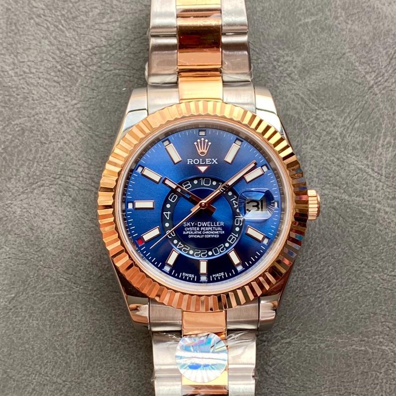 SKY-DWELLER TWO-TONE 42MM ROSE GOLD BEZEL BLUE DIAL