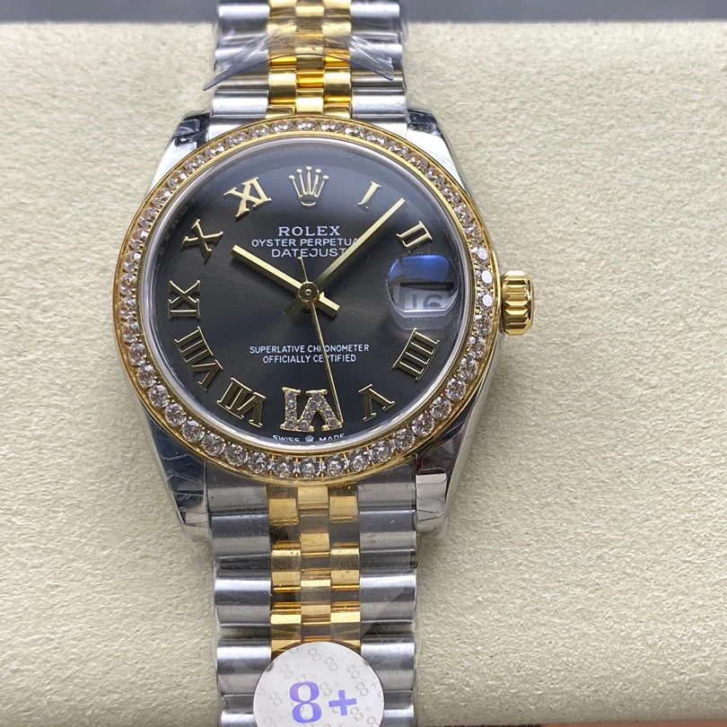Datejust 31mm Yellow Gold Steel Diamond Bezel Dark Grey Dial