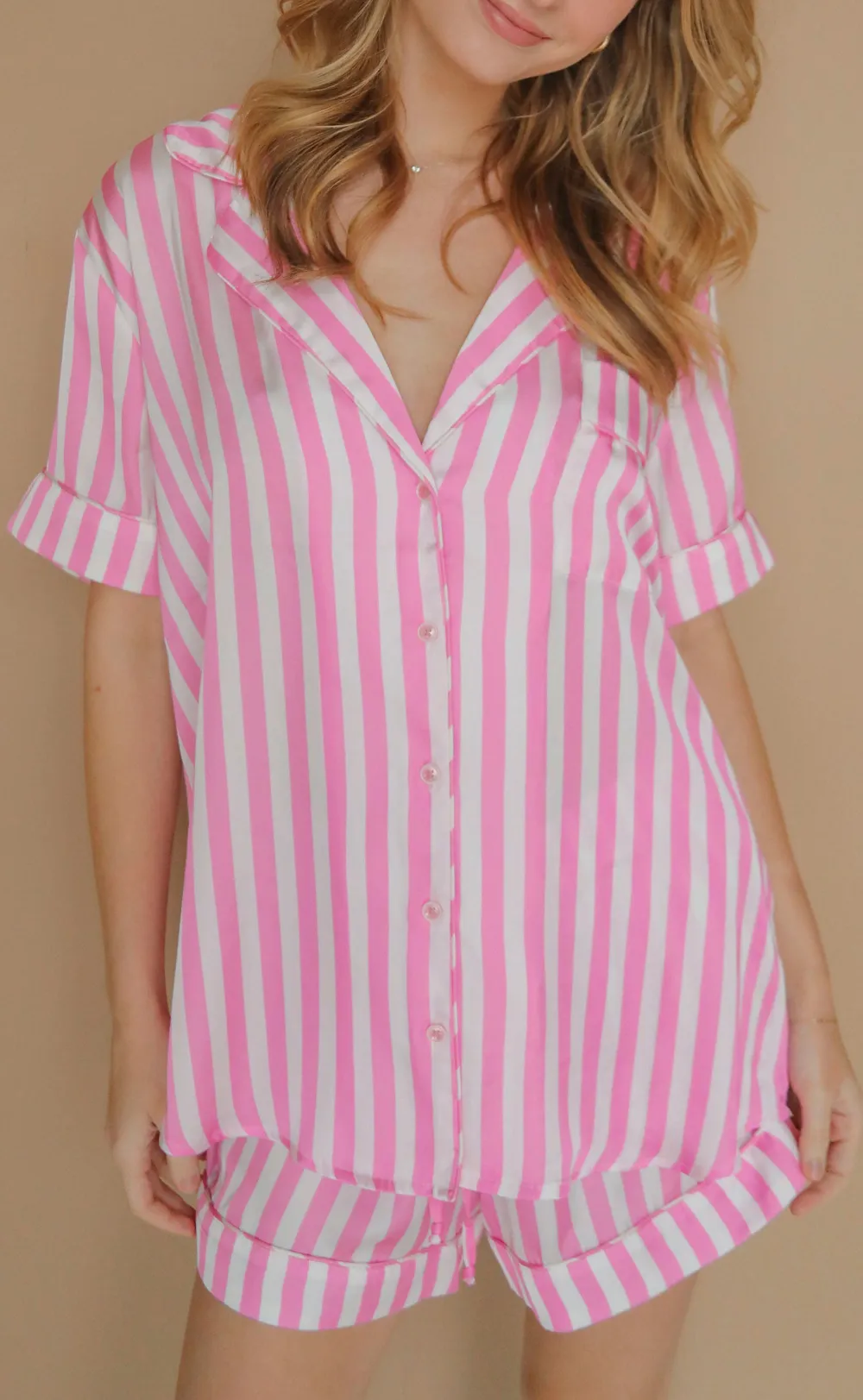 Pink Striped Short Sleeve Set