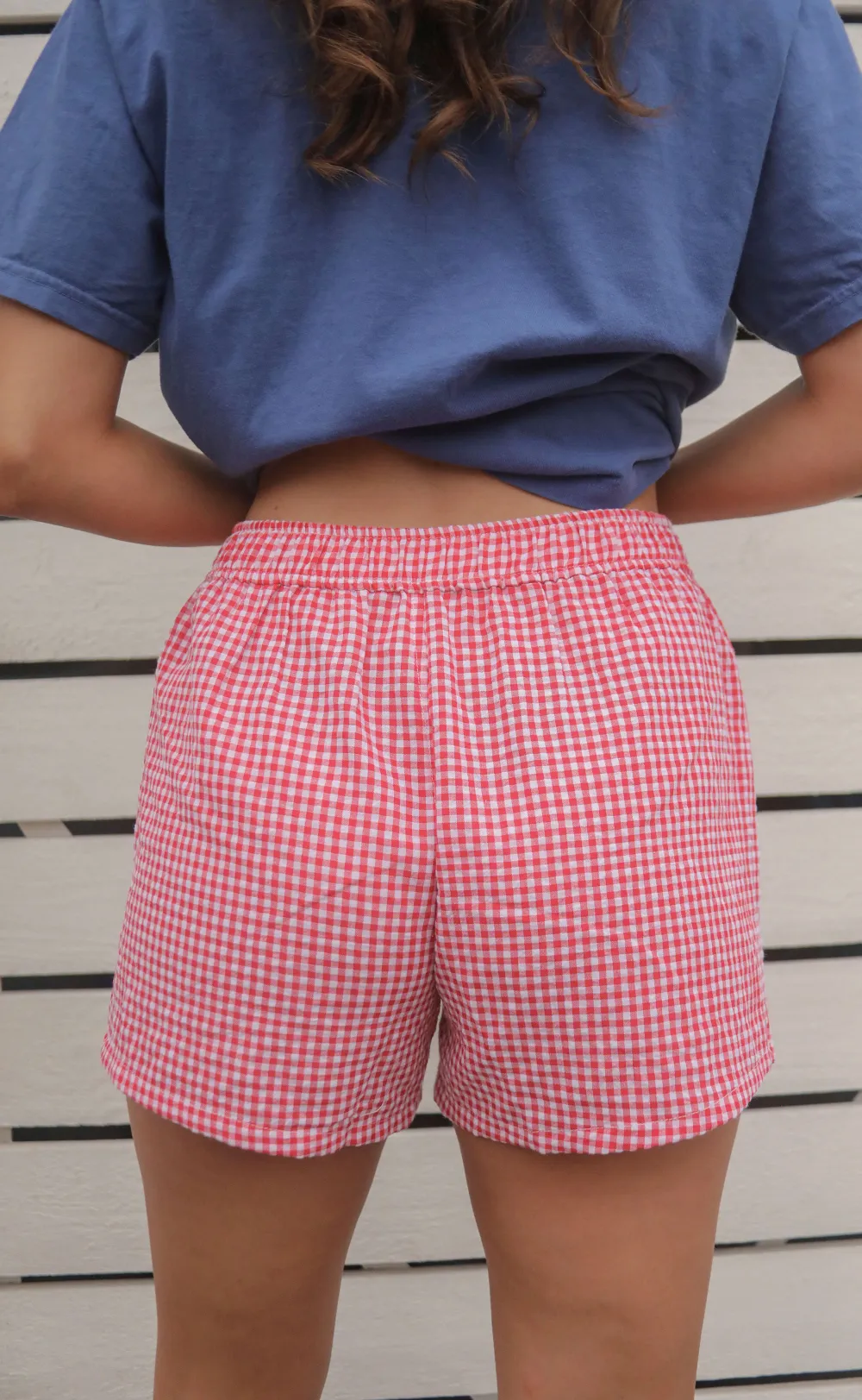 Pink Button Elastic Waist Shorts