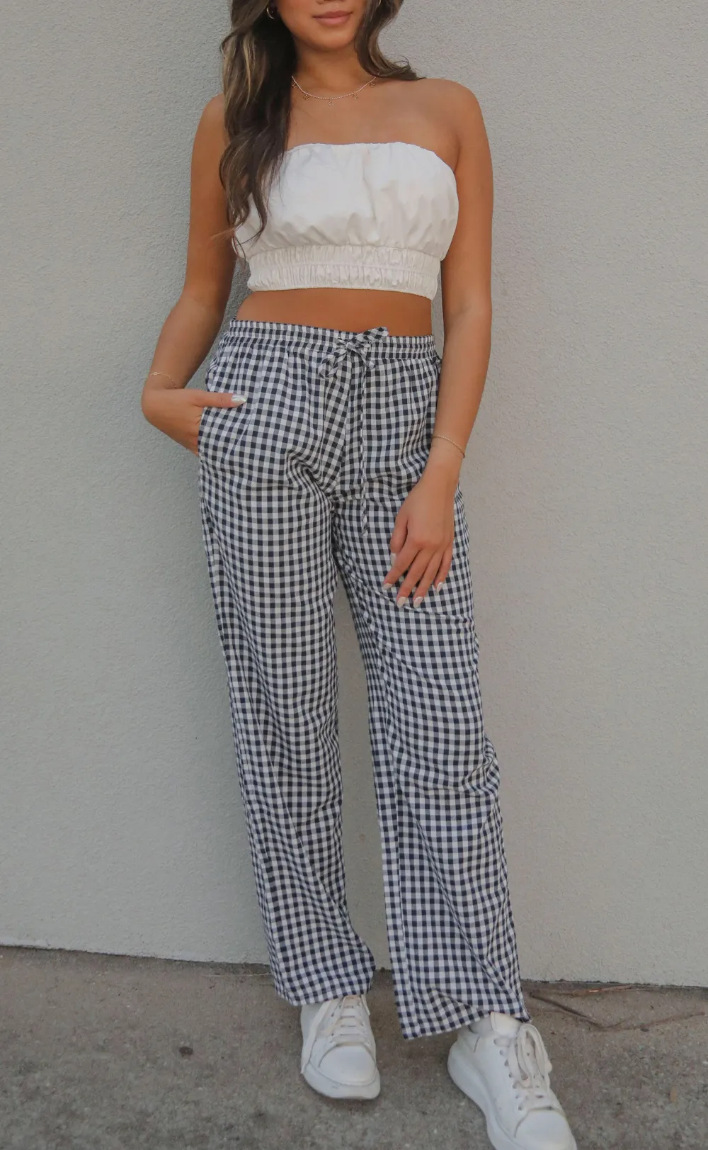 Black and White Gingham Wide Leg Pants