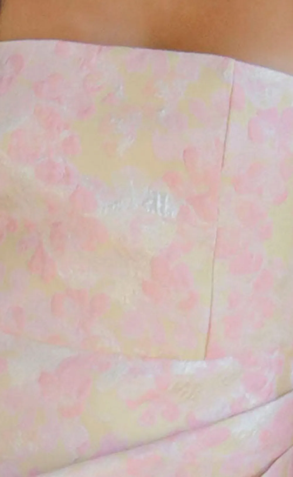 Pink Floral Strapless Slit Midi Dress