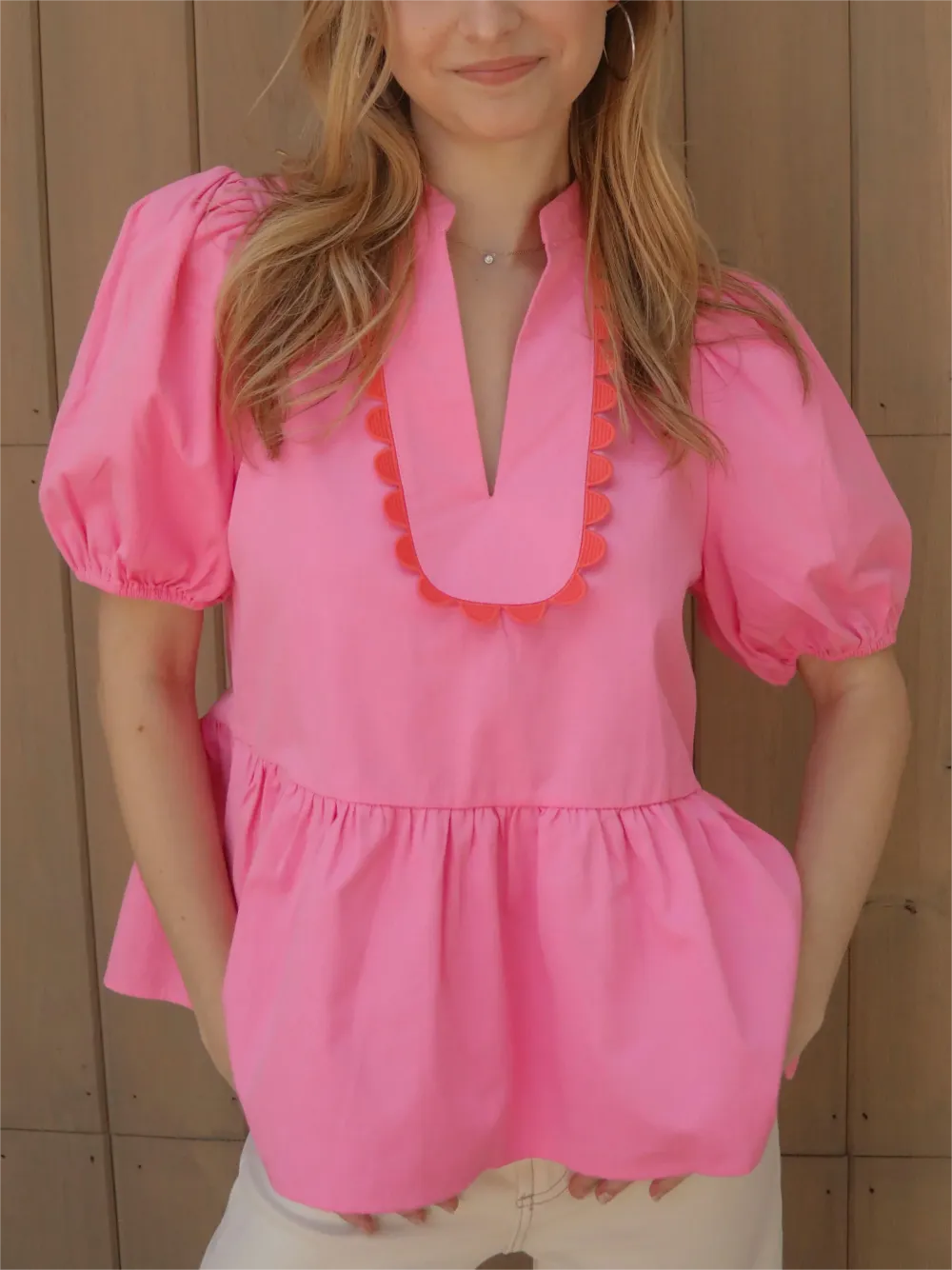 Puff Sleeve V Neck Blouse