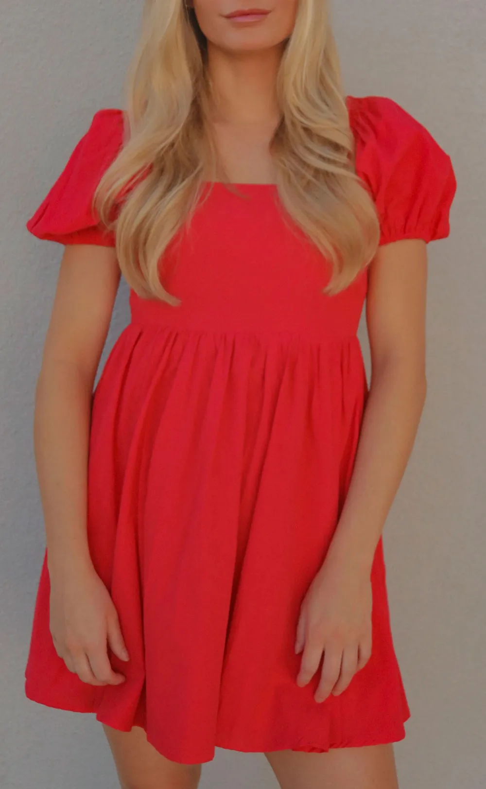 Red Puff Sleeve Babydoll Dress