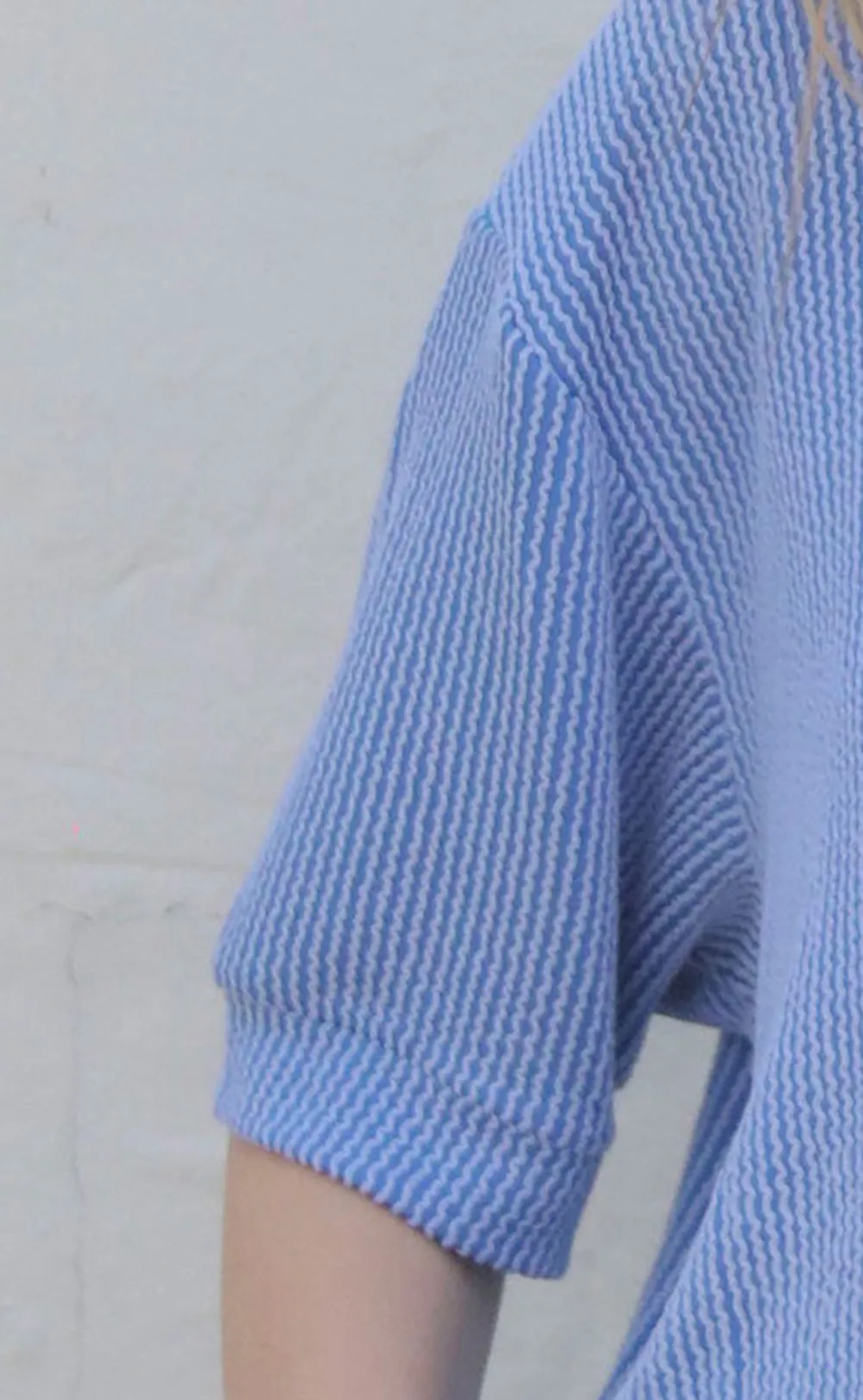 Blue Patterned Short Sleeve Set