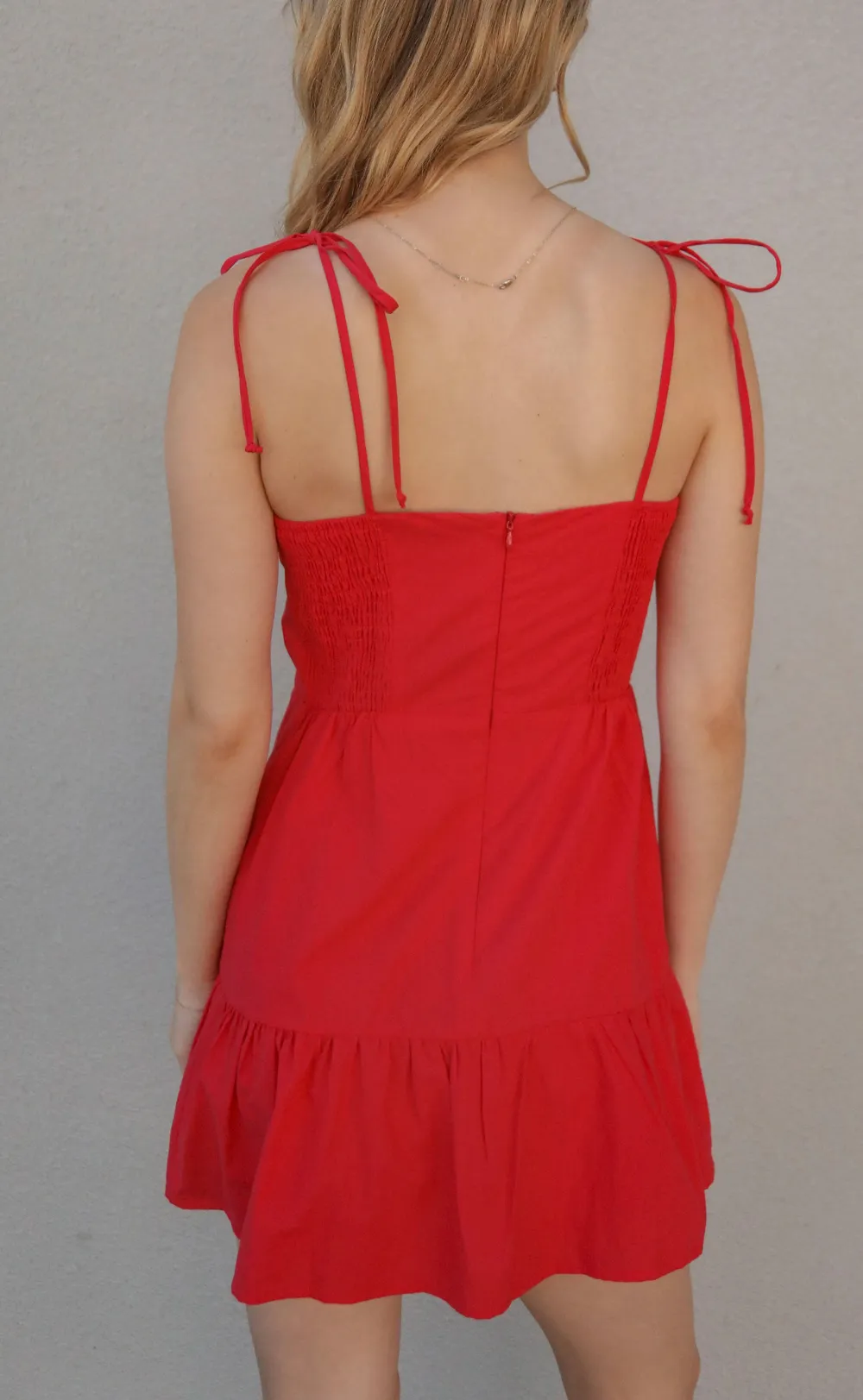 Red Spaghetti Strap Ruffled Mini Dress
