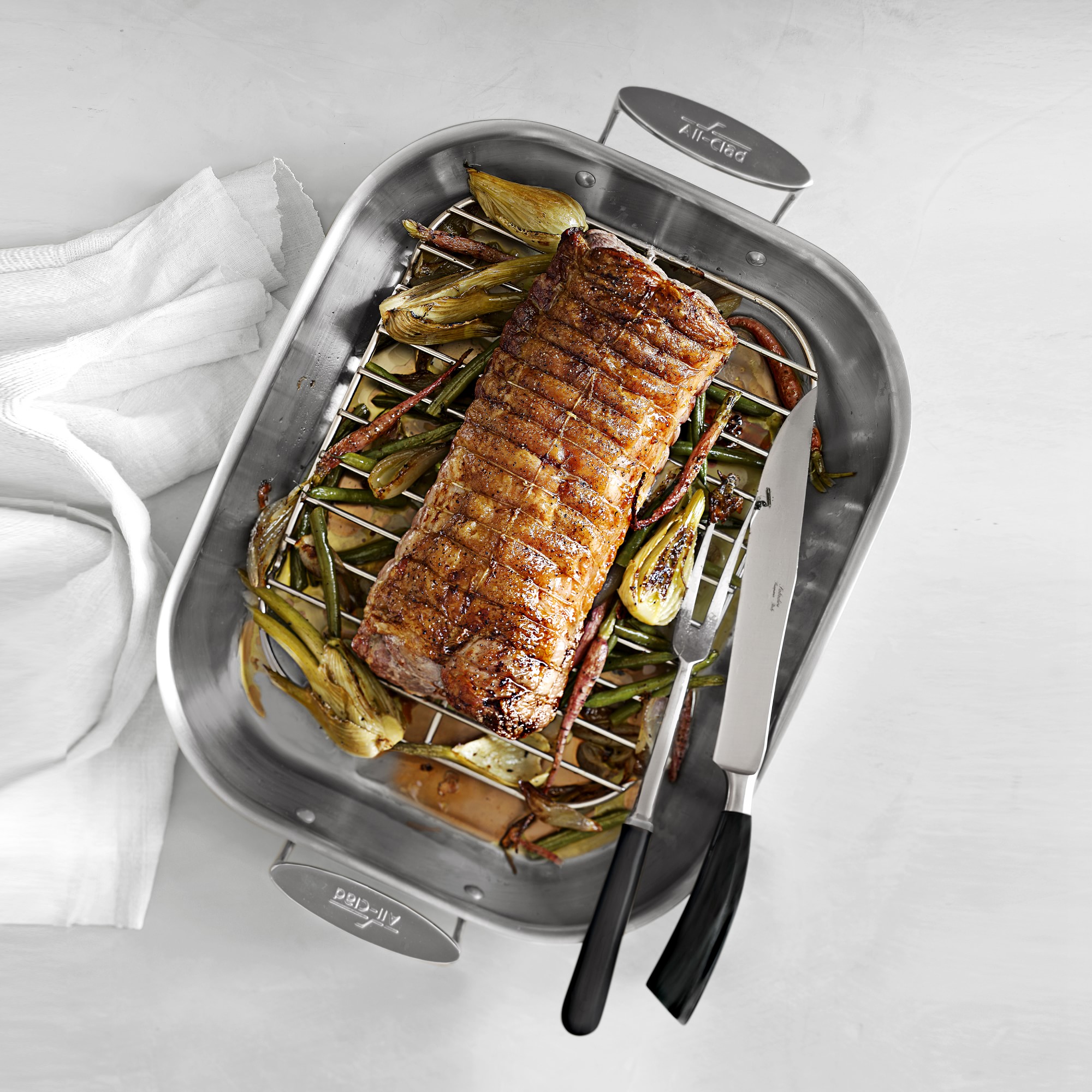 All-Clad D3® Stainless-Steel Flared Roasting Pan with Rack