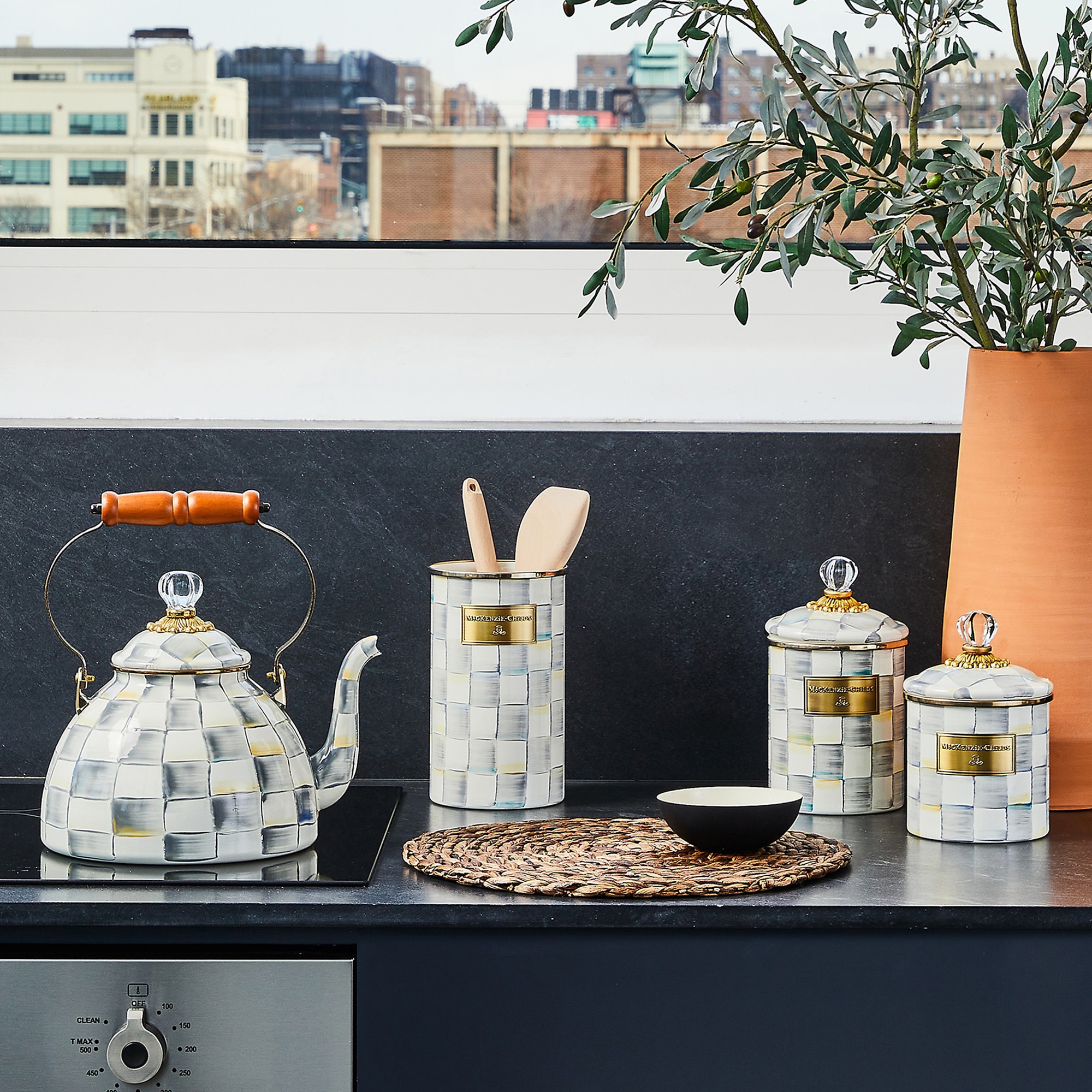 MacKenzie-Childs Sterling Check Tea Kettle