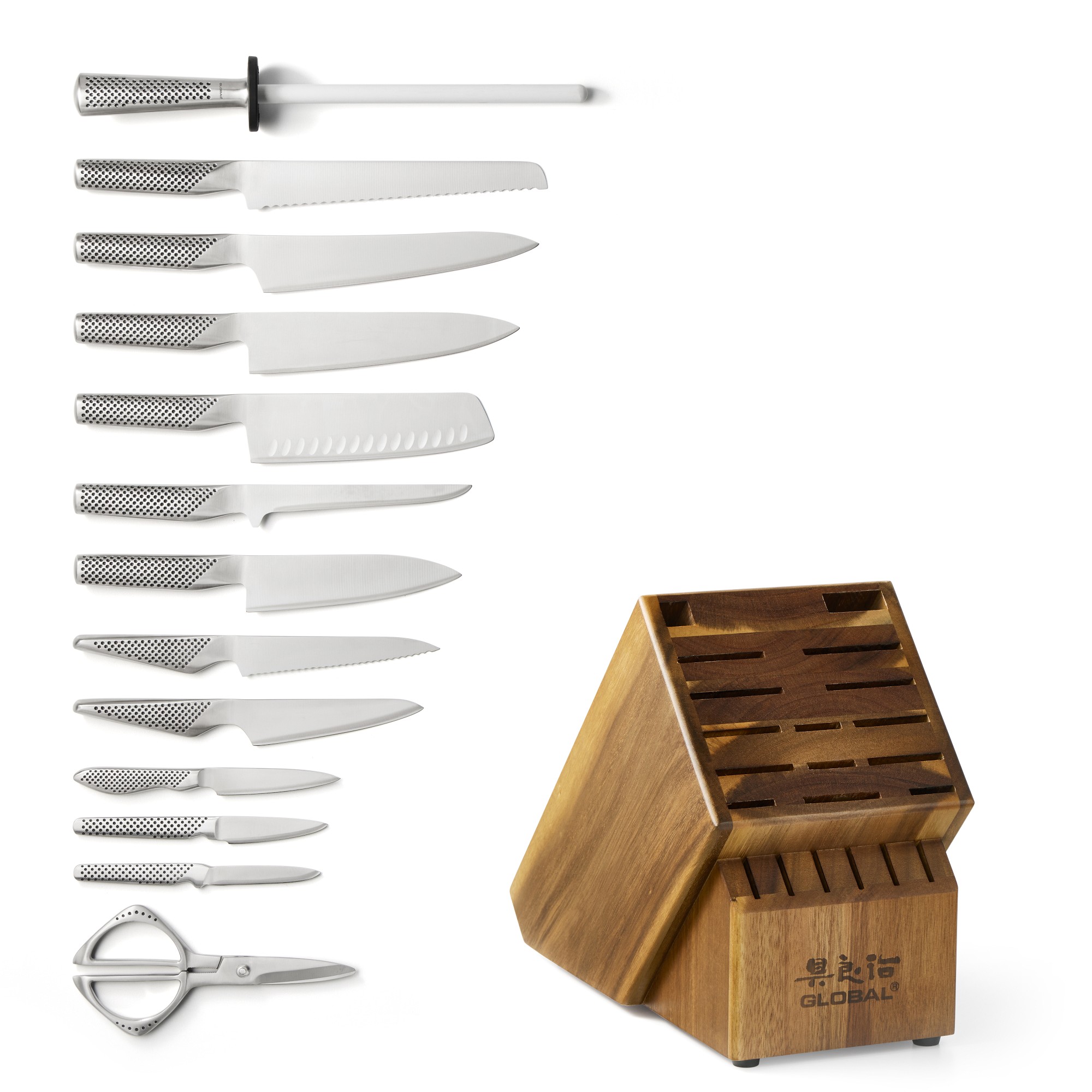 Global Sozo Acacia Knife Block, Set of 14