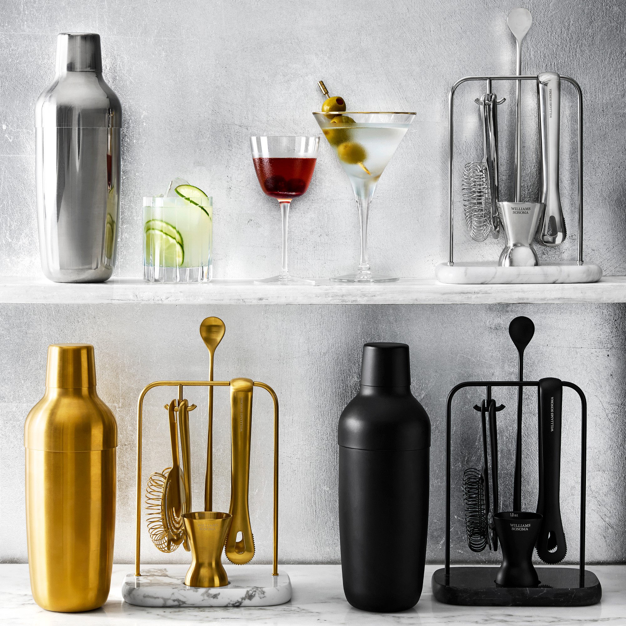 Williams Sonoma Encore Bar Tool Set with Marble Stand & Shaker