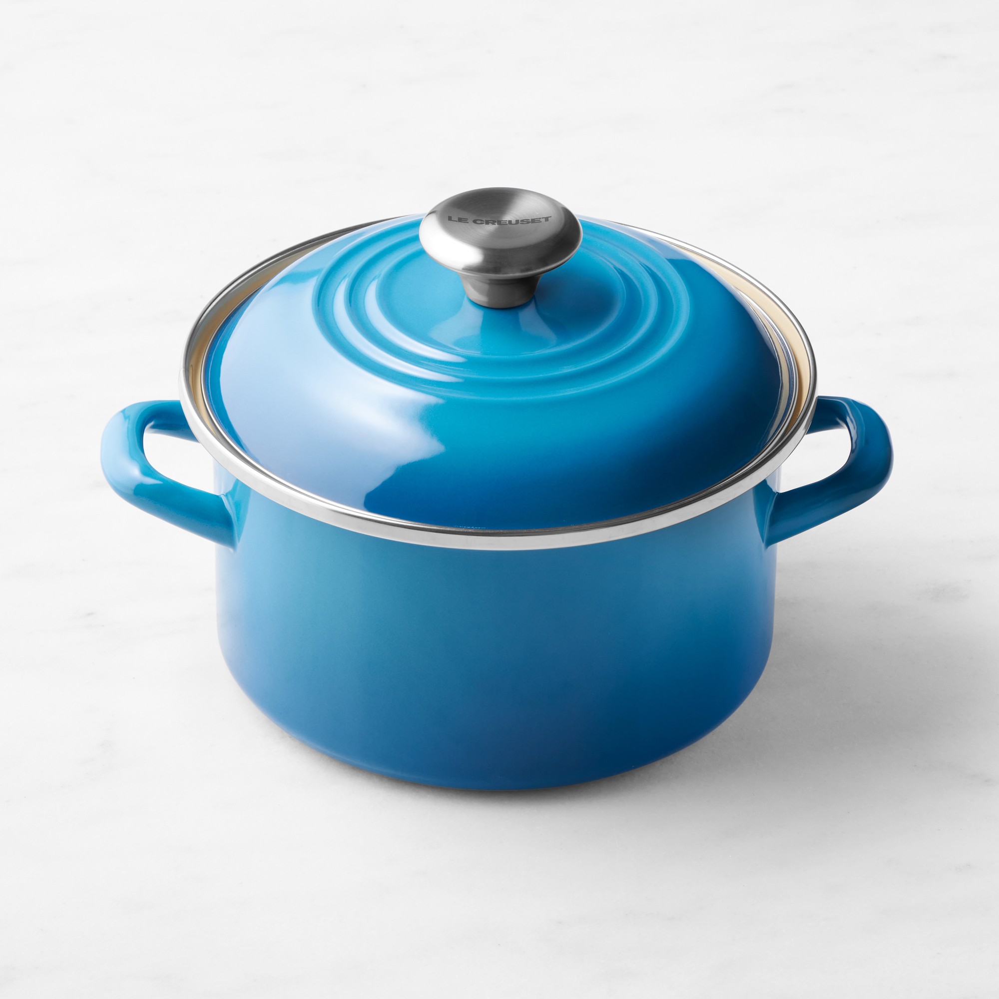 Le Creuset Enameled-Steel Stock Pot with Stainless-Steel Knob