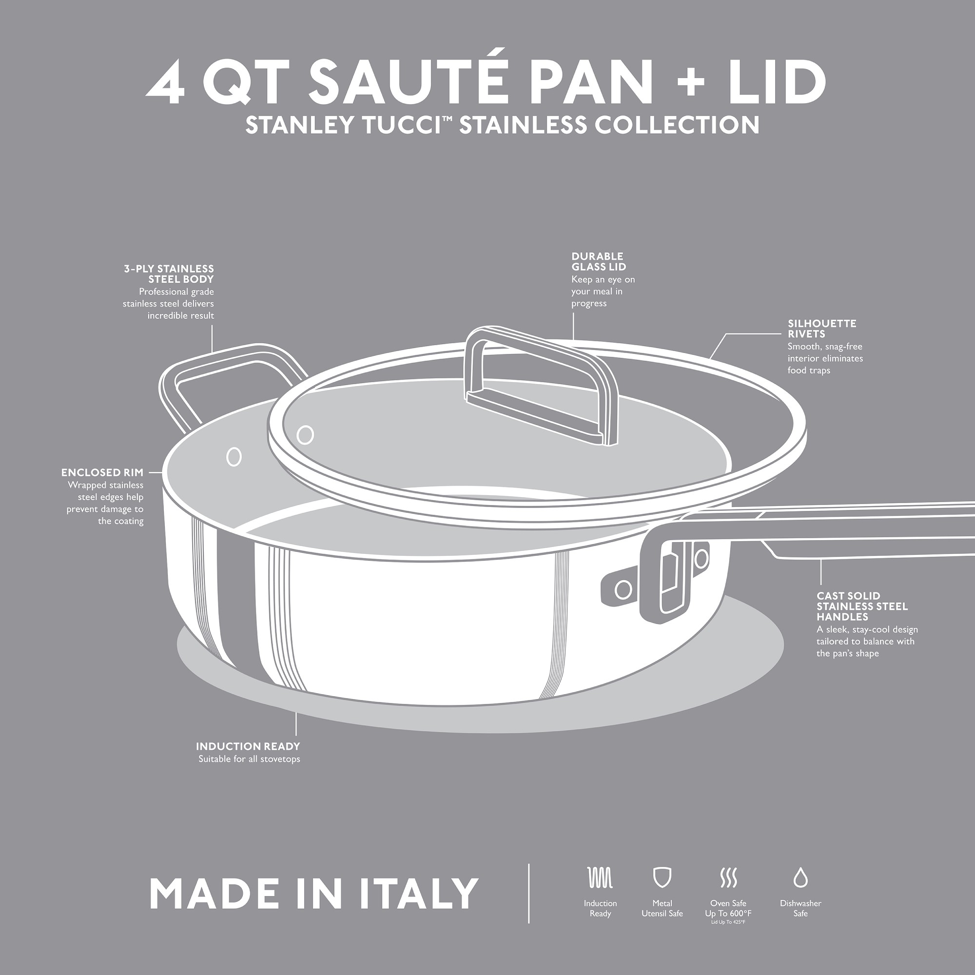 GreenPan™ Stanley Tucci™ Stainless-Steel Saute Pan, 4-Qt.