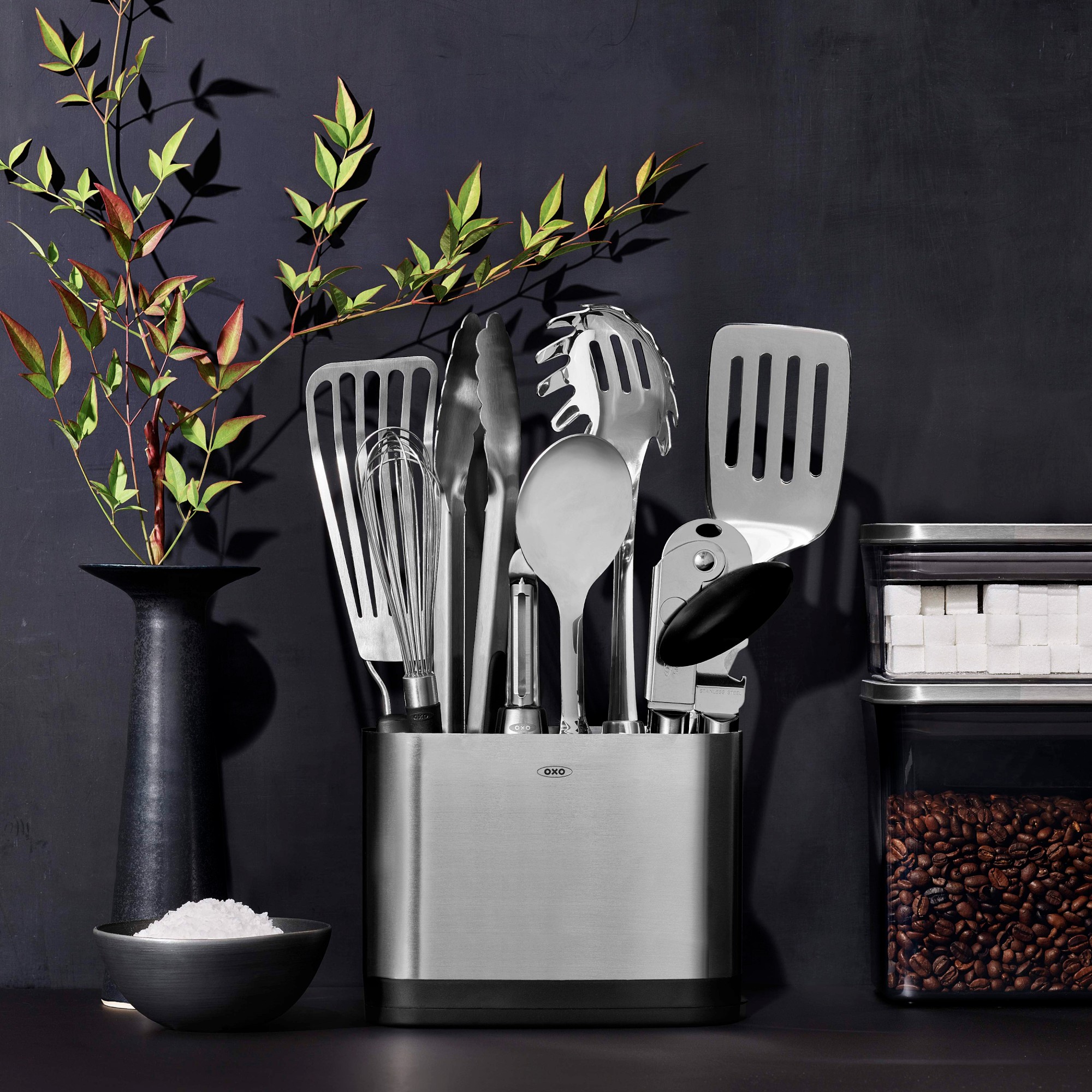 OXO Stainless-Steel Utensils with Utensil Holder, Set of 15